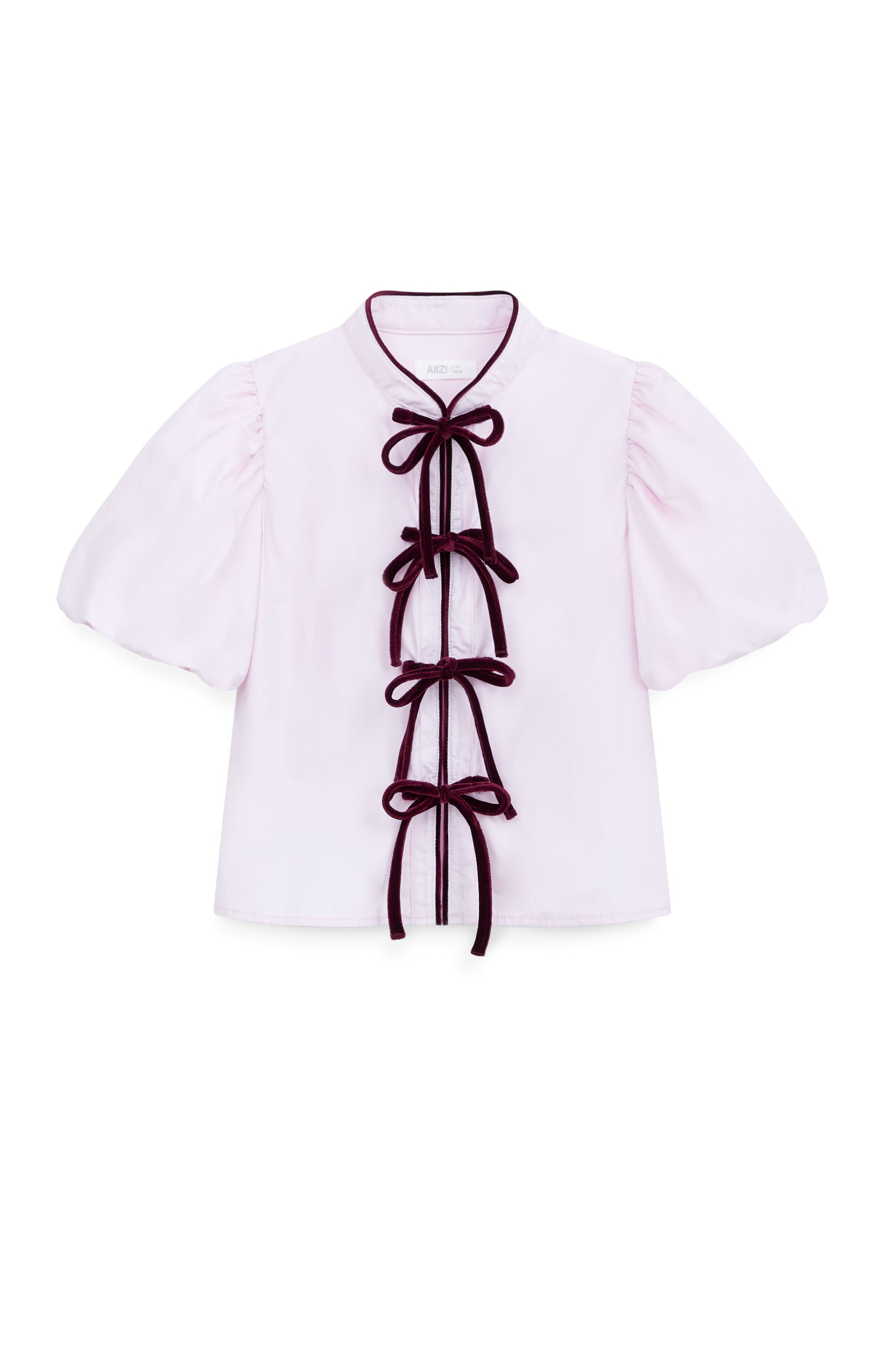 AIIZ Girl's Puffed Sleeve Blouse with Bow Tie