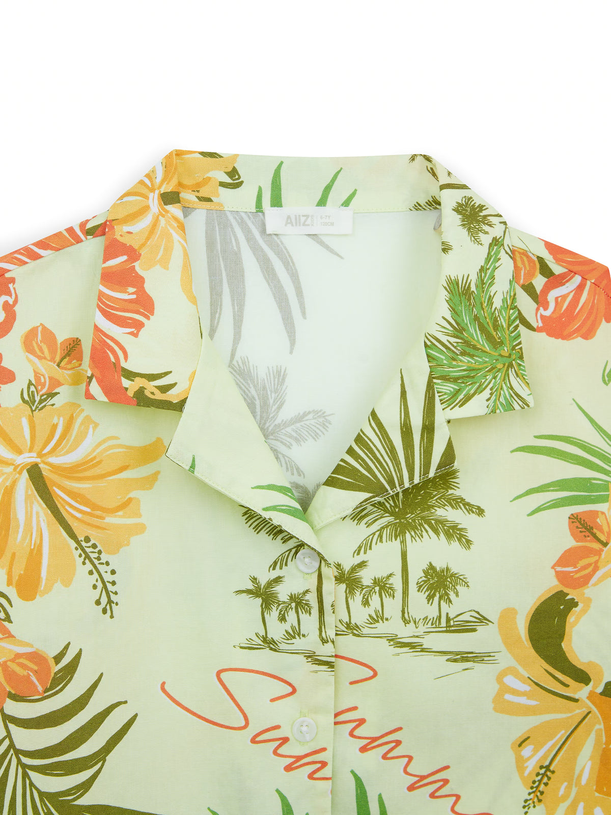 AIIZ Girl's Vintage Island Printed Camp Collar Shirt