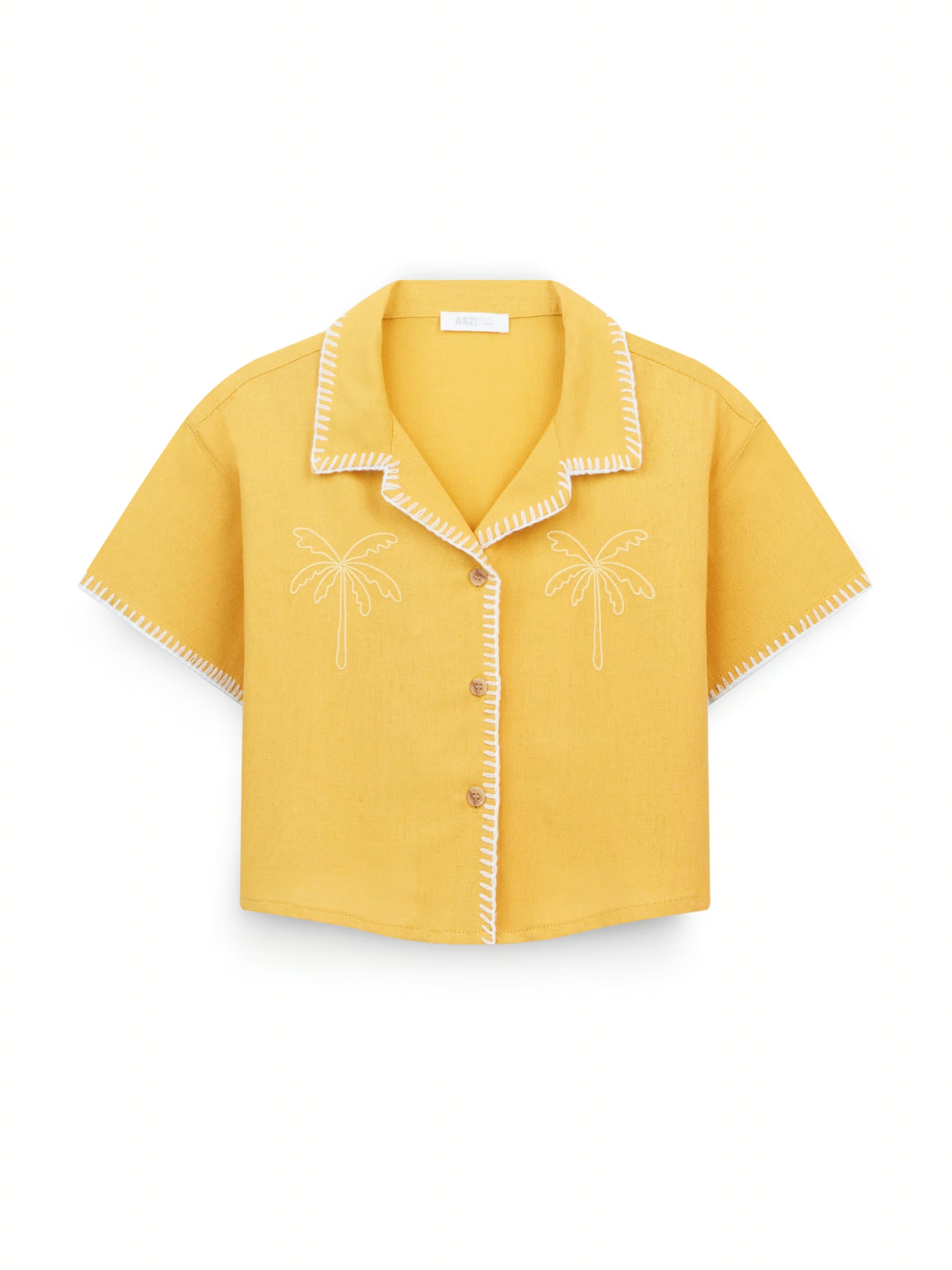 AIIZ Girl's Embroidered Camp Collar Shirt (Mustard / 4-5Y)