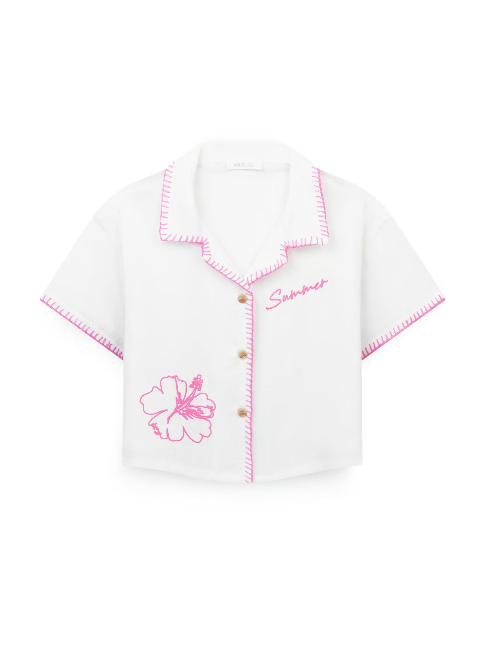 AIIZ Girl's Embroidered Camp Collar Shirt