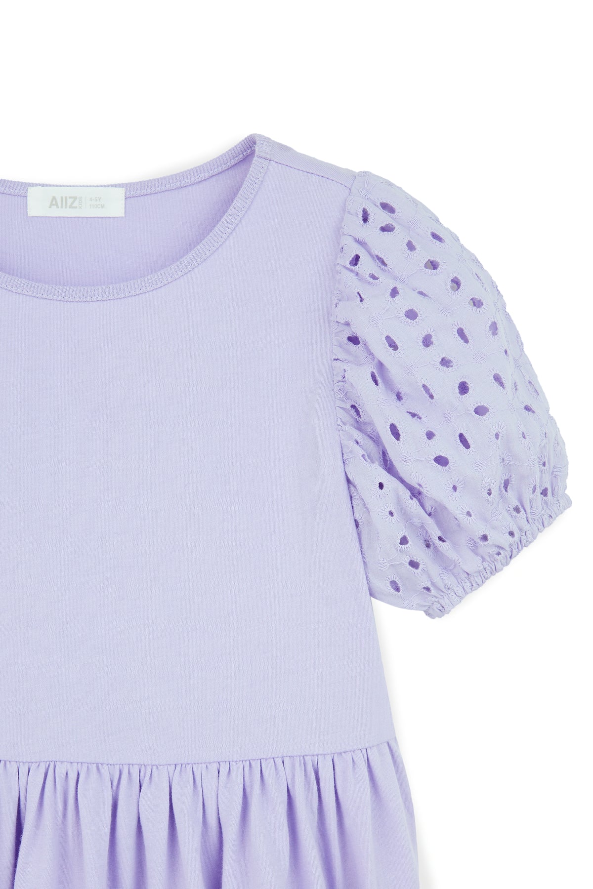 AIIZ Girl's Embroidered Puff Sleeve A-Line Dress