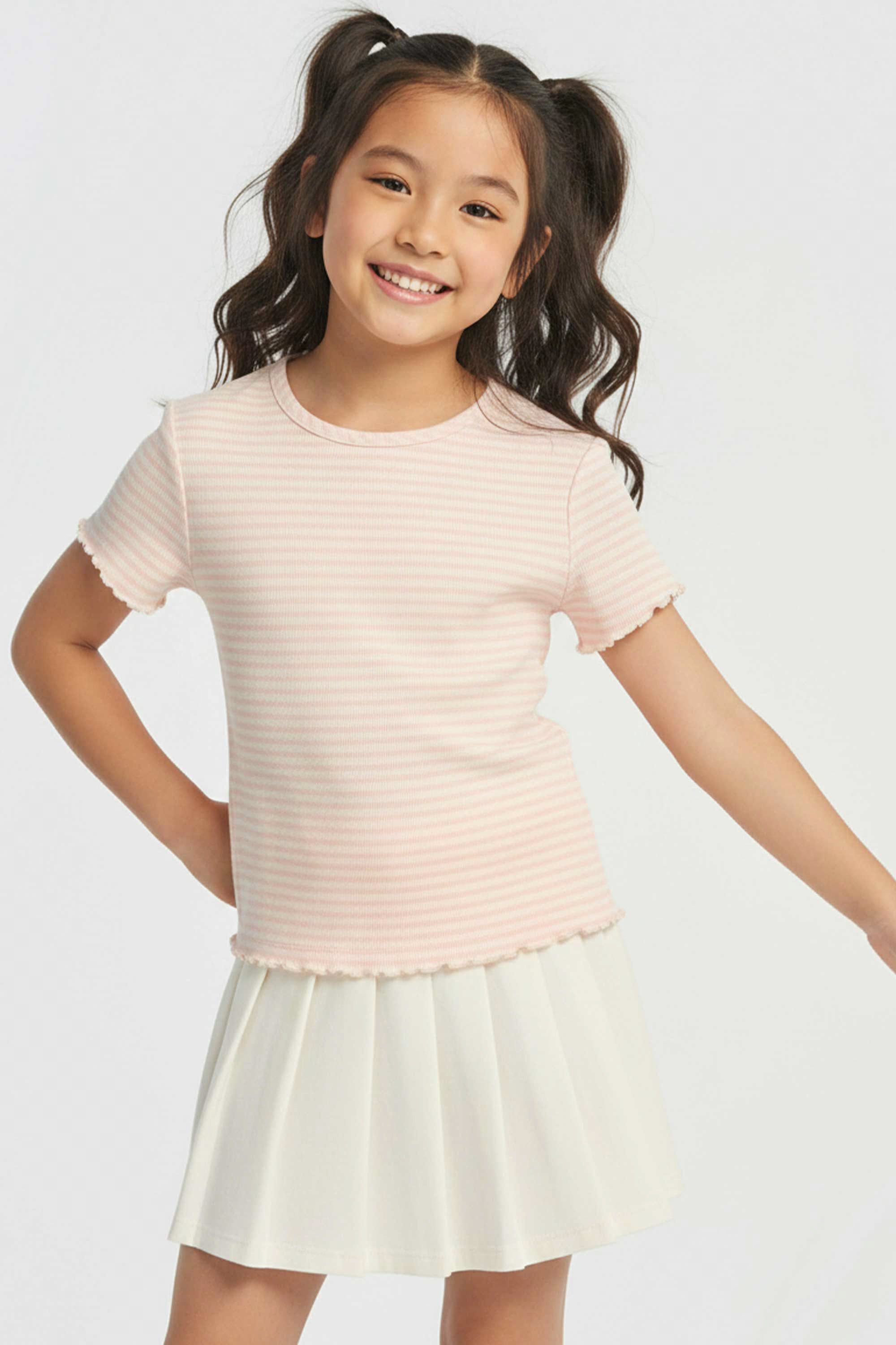 AIIZ Girl's Striped Ribbed T-Shirt