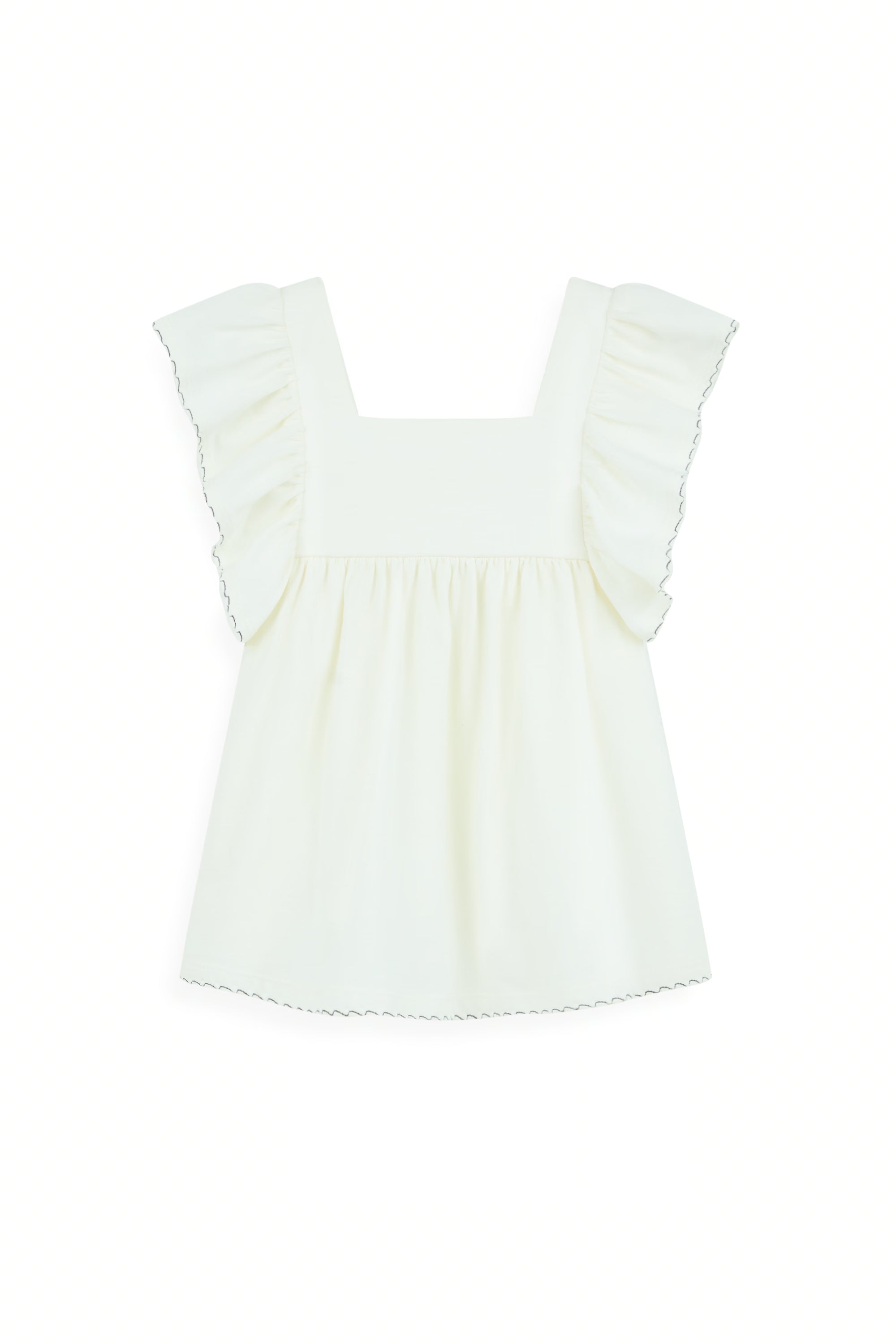 AIIZ Girl's Ruffled Topstitched T-Shirt (Cream / 4-5Y)