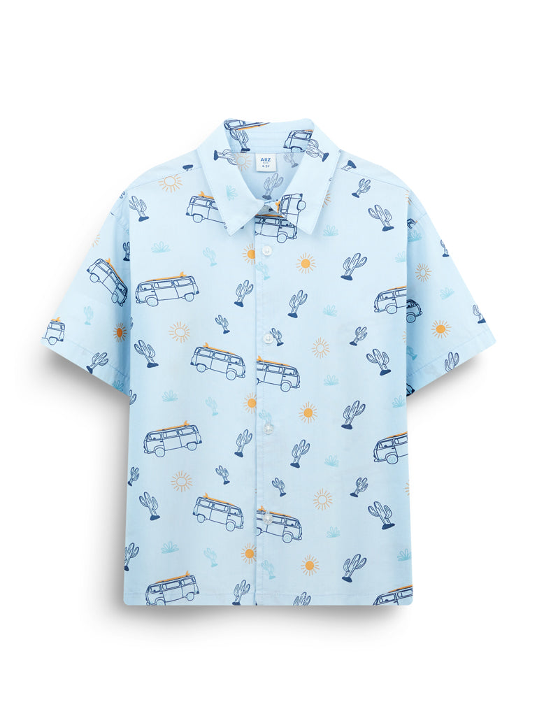 Boy’s Printed Short Sleeve Shirts (Light Blue / 4-5Y)