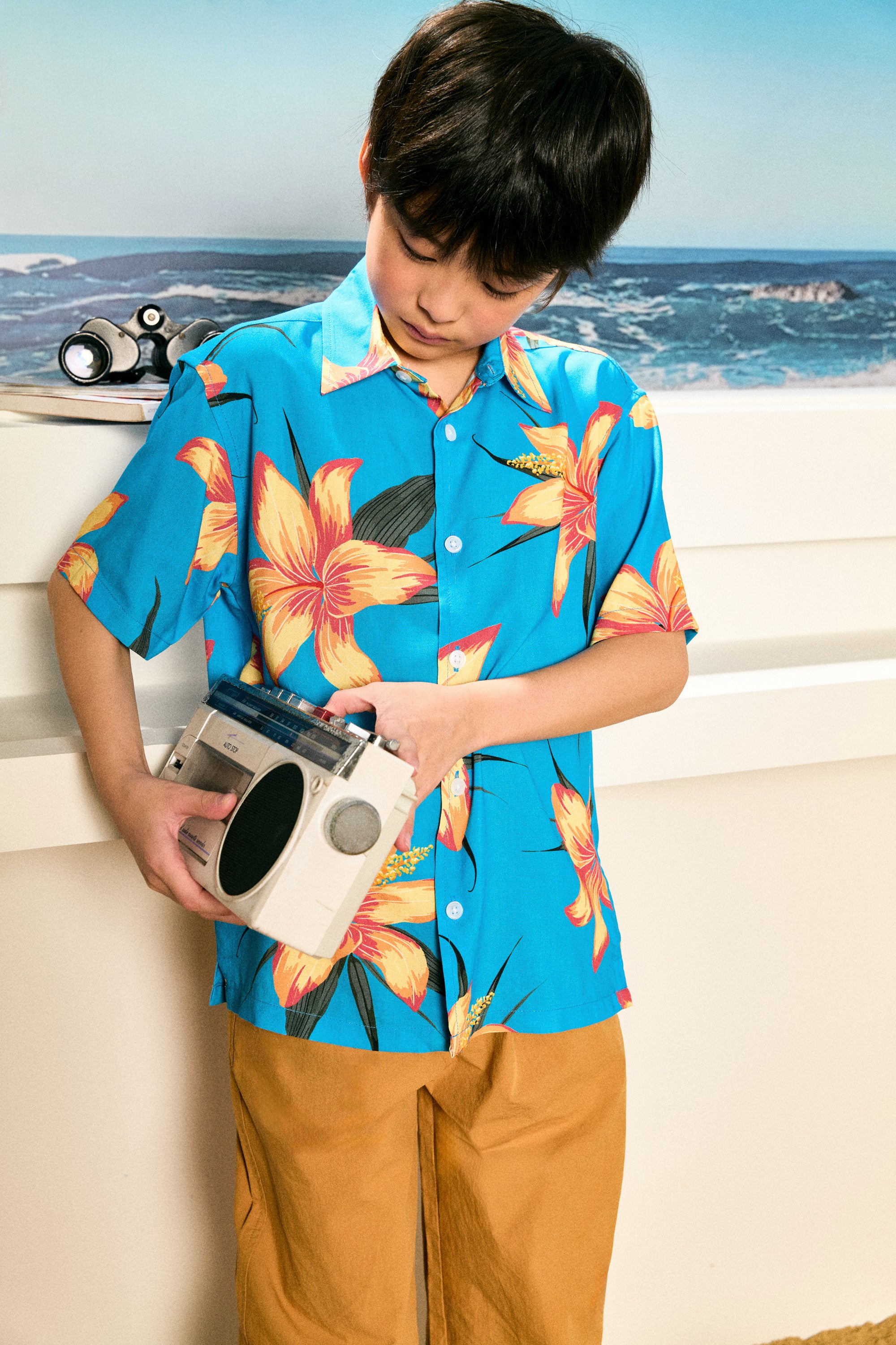 AIIZ Kids’ Summer Floral Short-Sleeve Shirt – 100% Rayon