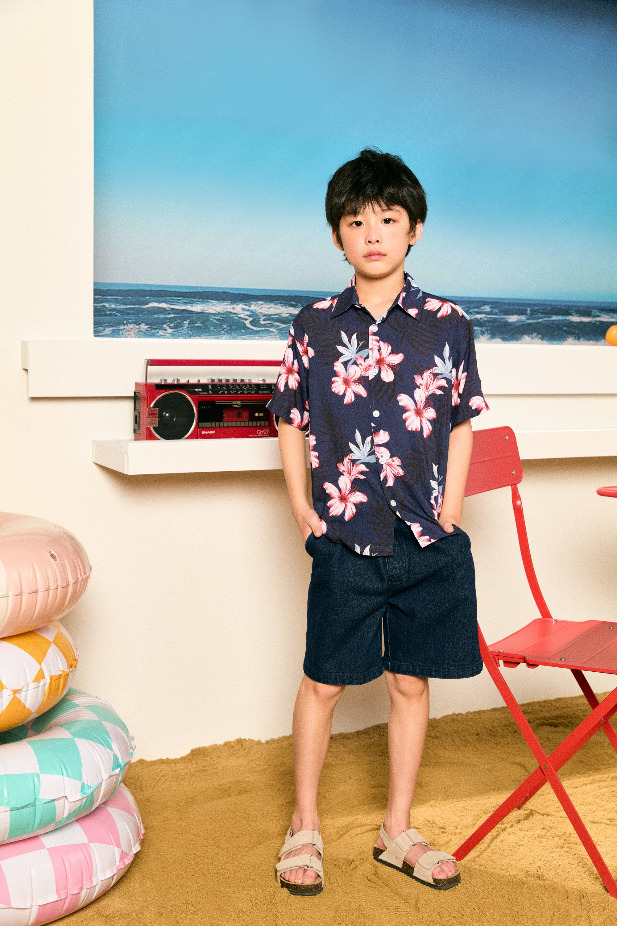 AIIZ Kids’ Summer Floral Short-Sleeve Shirt – 100% Rayon