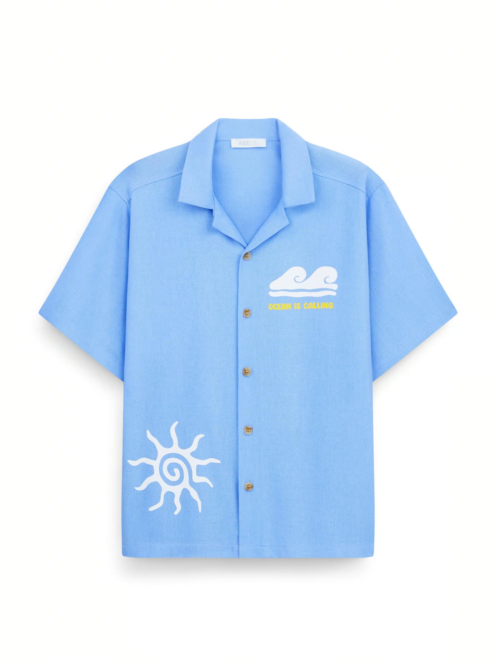 AIIZ Boy's Printed Camp Collar Shirt (Blue / 4-5Y)