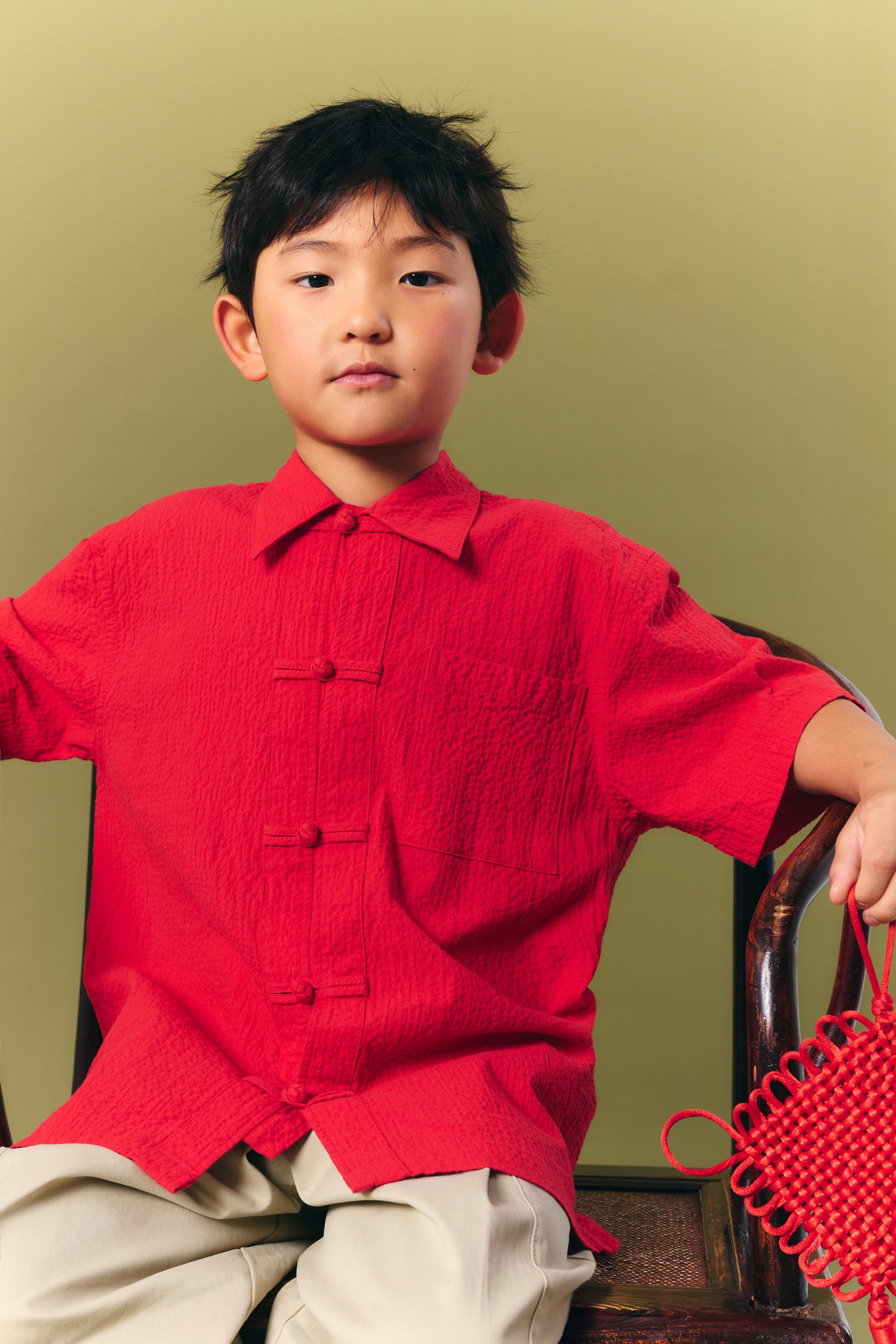 AIIZ Boy's Texture Shirt with Chinese Button Knot