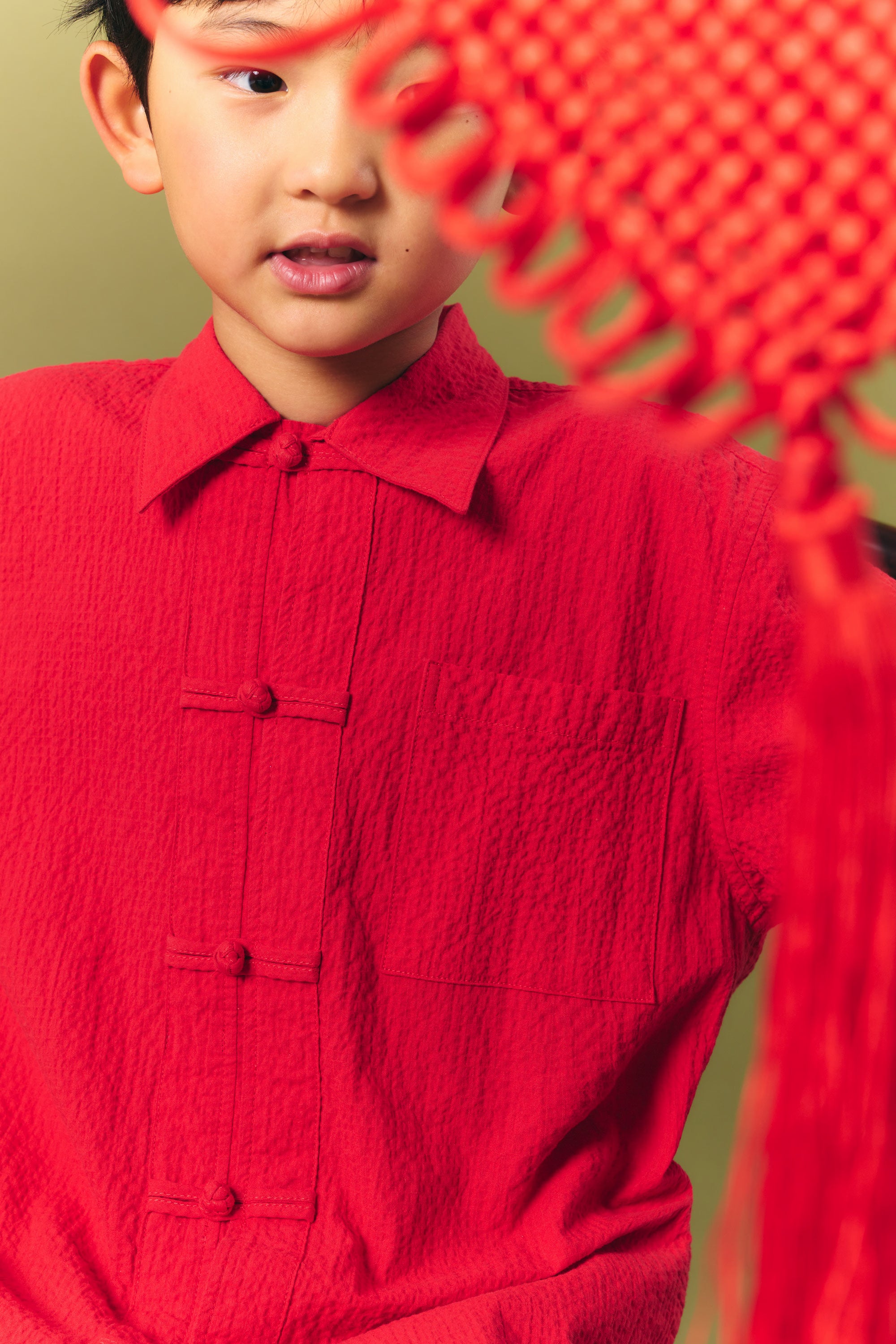 AIIZ Boy's Texture Shirt with Chinese Button Knot
