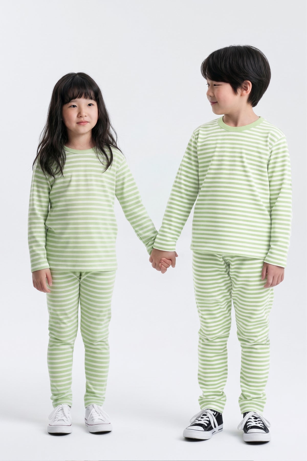 AIIZ Kids's Striped Pajama Set (Green / 3-4Y)