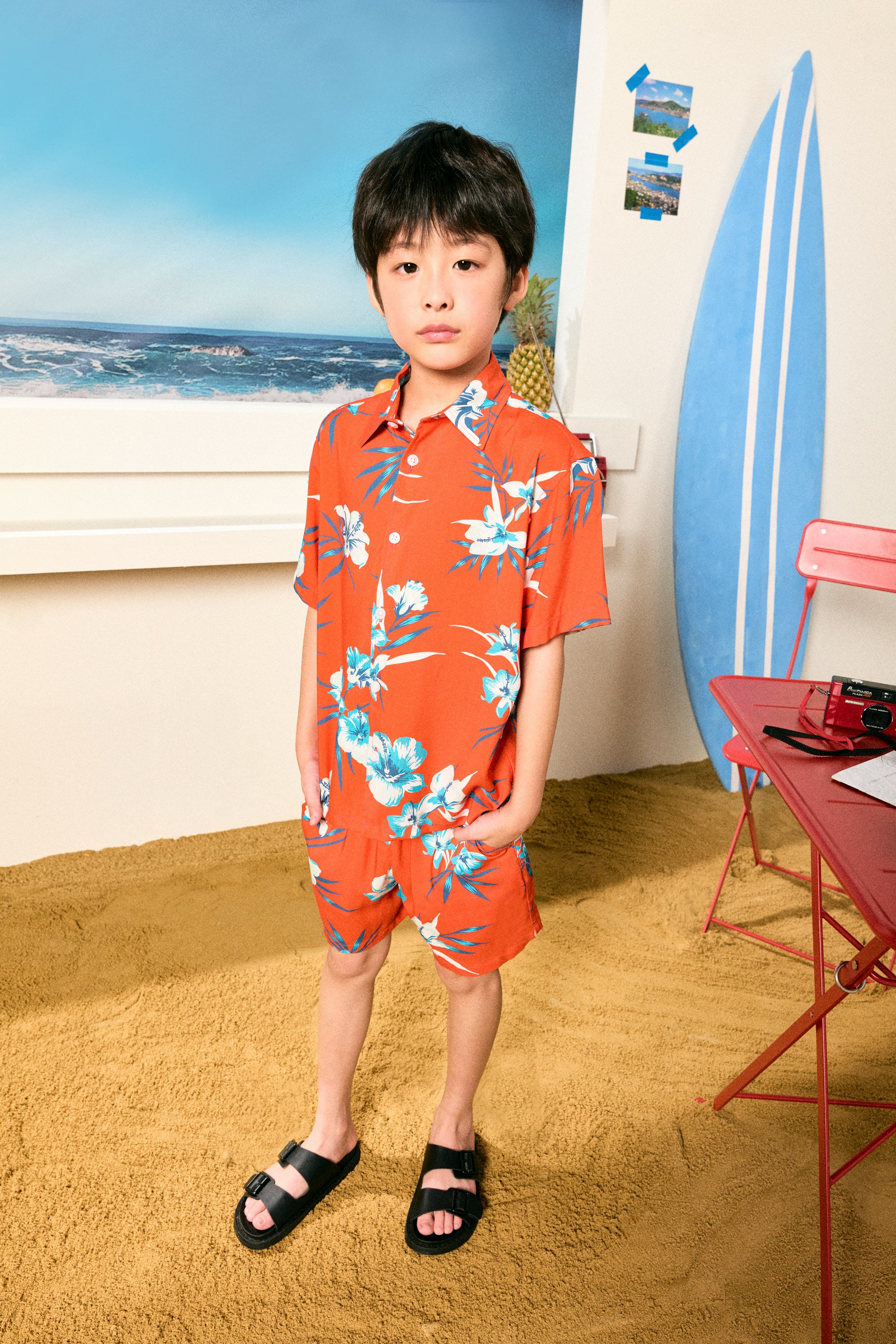 AIIZ Kids’ Songkran Floral Shorts – 100% Rayon (Orange / 4-5Y)
