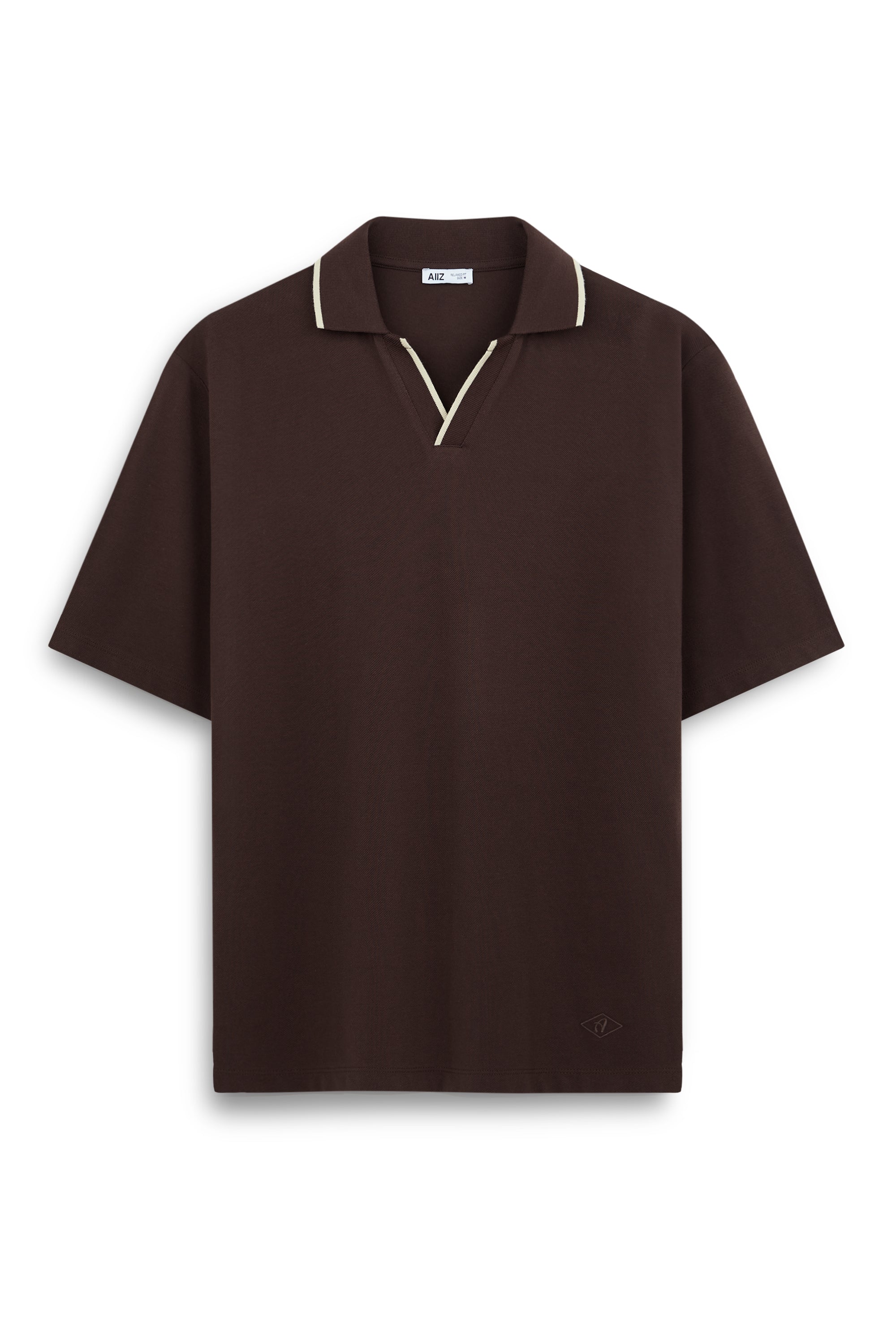 AIIZ Men’s Tipping Open Collar Polo Shirt (Dark Brown / S)