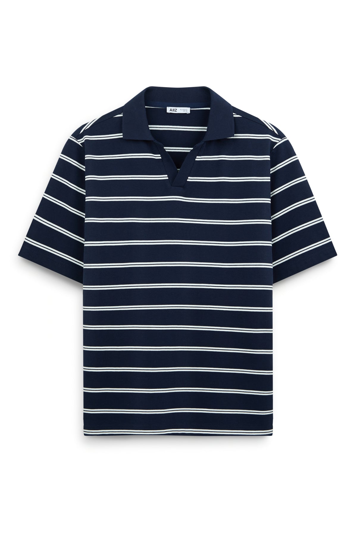AIIZ Men’s Striped Open Collar Polo Shirt