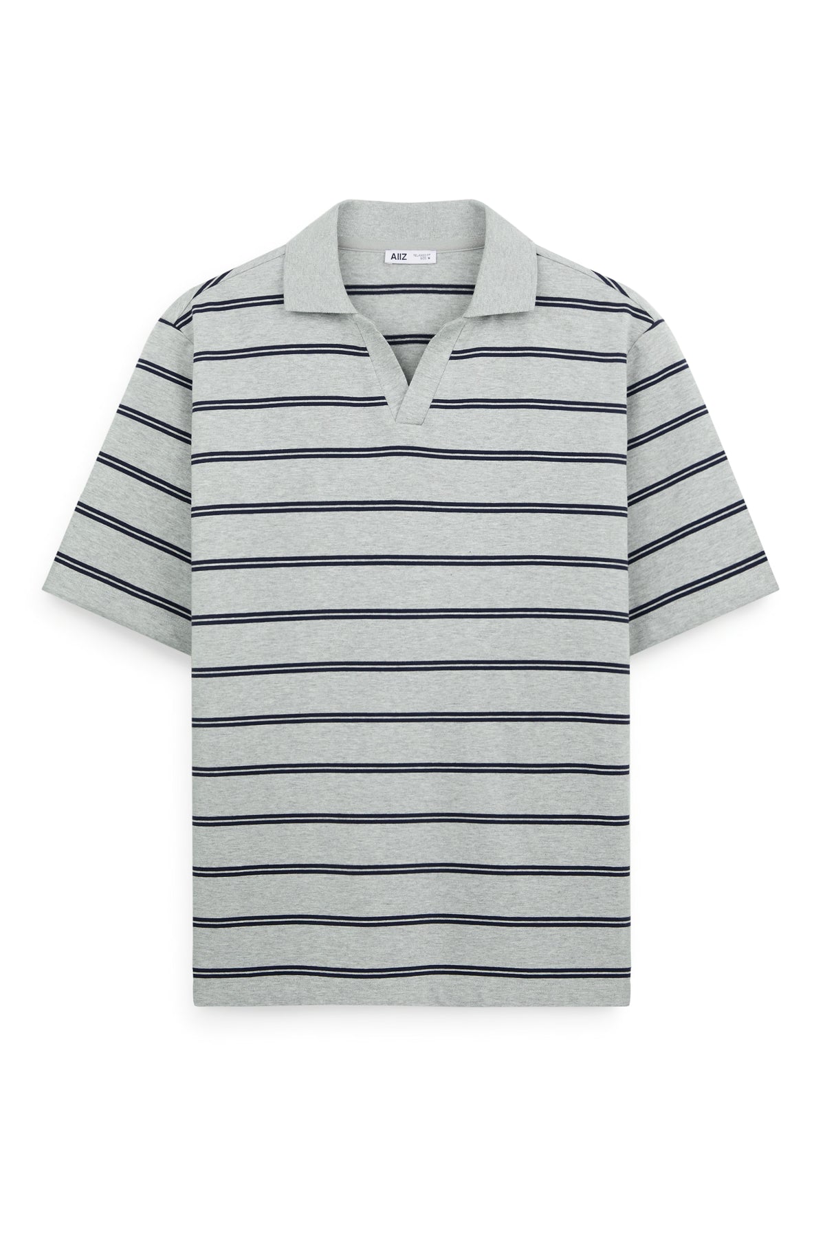 AIIZ Men’s Striped Open Collar Polo Shirt