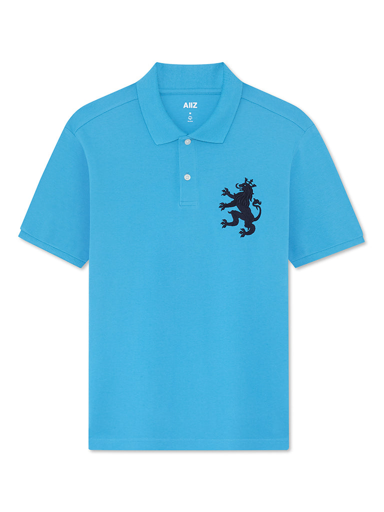 Men's Big Lion Pique Polo Shirts (Blue / S)