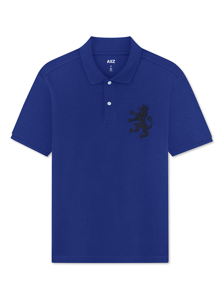 Men's Big Lion Pique Polo Shirts (Dark Blue / S)