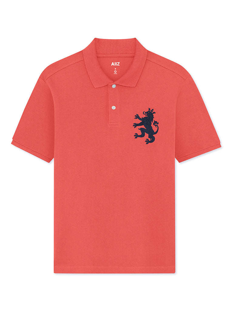 Men's Big Lion Pique Polo Shirts (Orange / S)