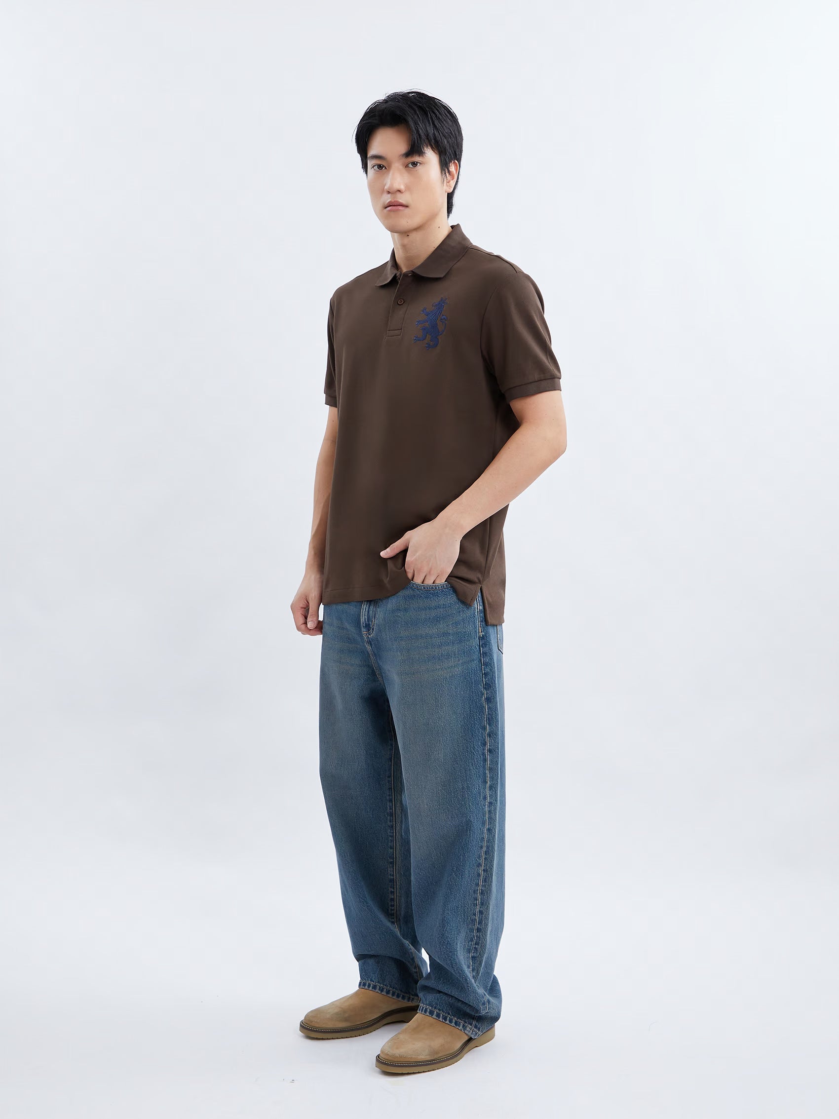 AIIZ Men's Big Lion Pique Polo Shirt