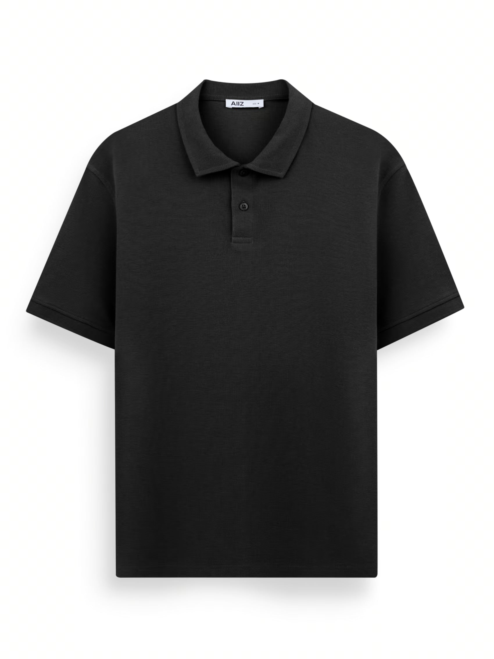 AIIZ Men's Solid Texture Polo Shirt (Black / S)