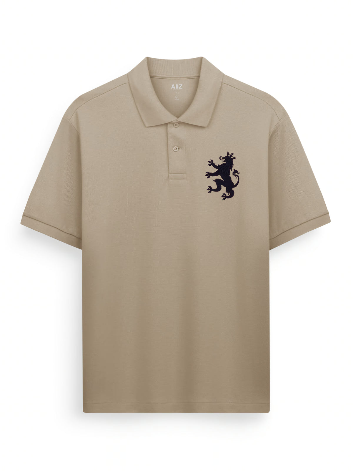 AIIZ Men's Big Lion Pique Polo Shirt (Beige / S)