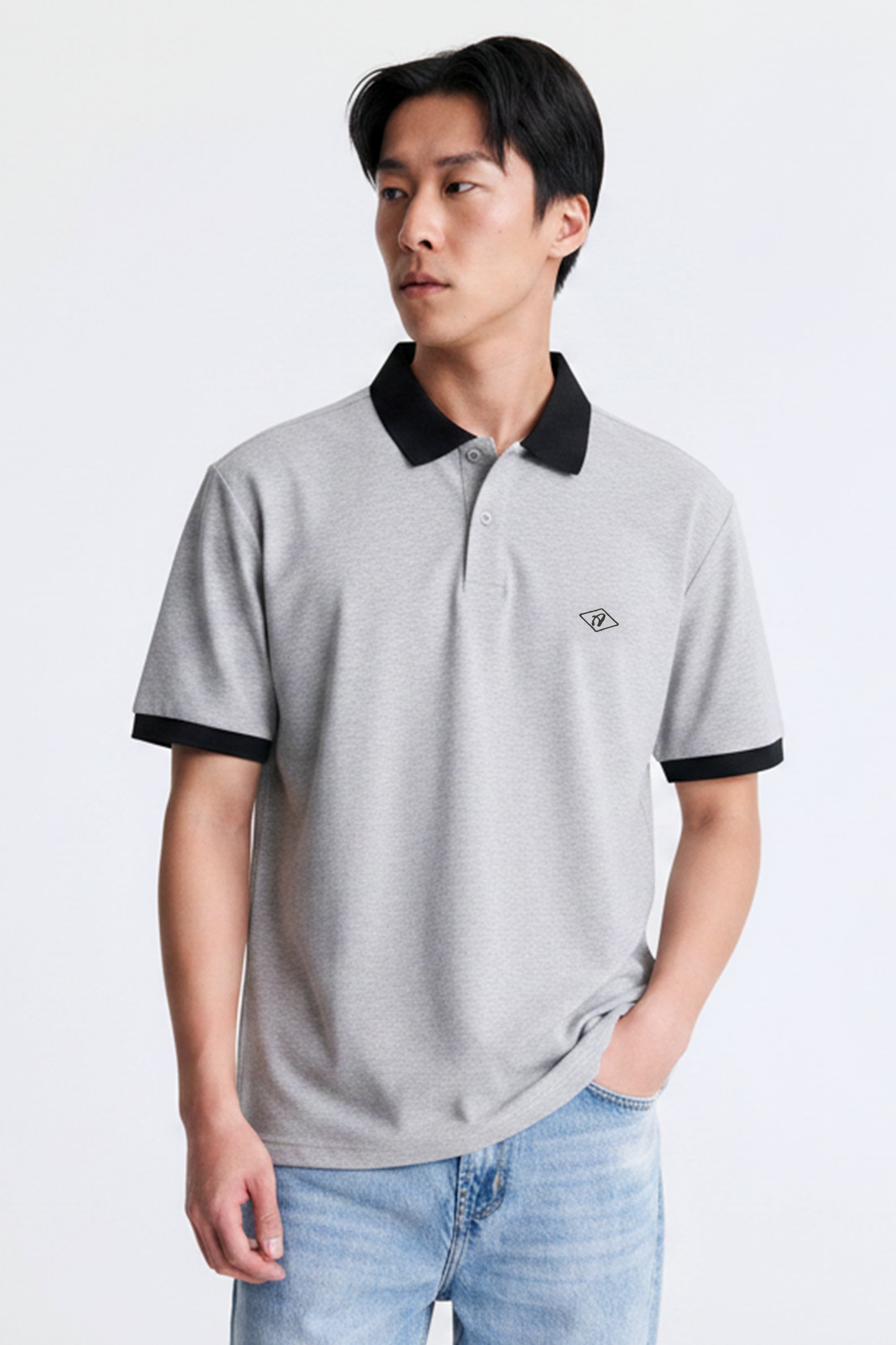 AIIZ Men’s Contrast Polo Shirt (Top Dyed Grey / S)