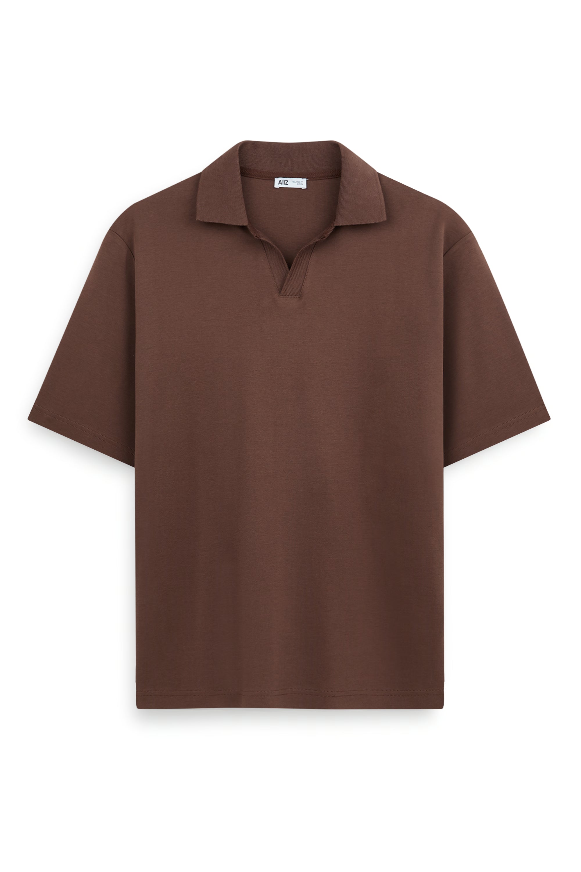AIIZ Men's Open Collar Polo Shirt (Dark Brown / S)