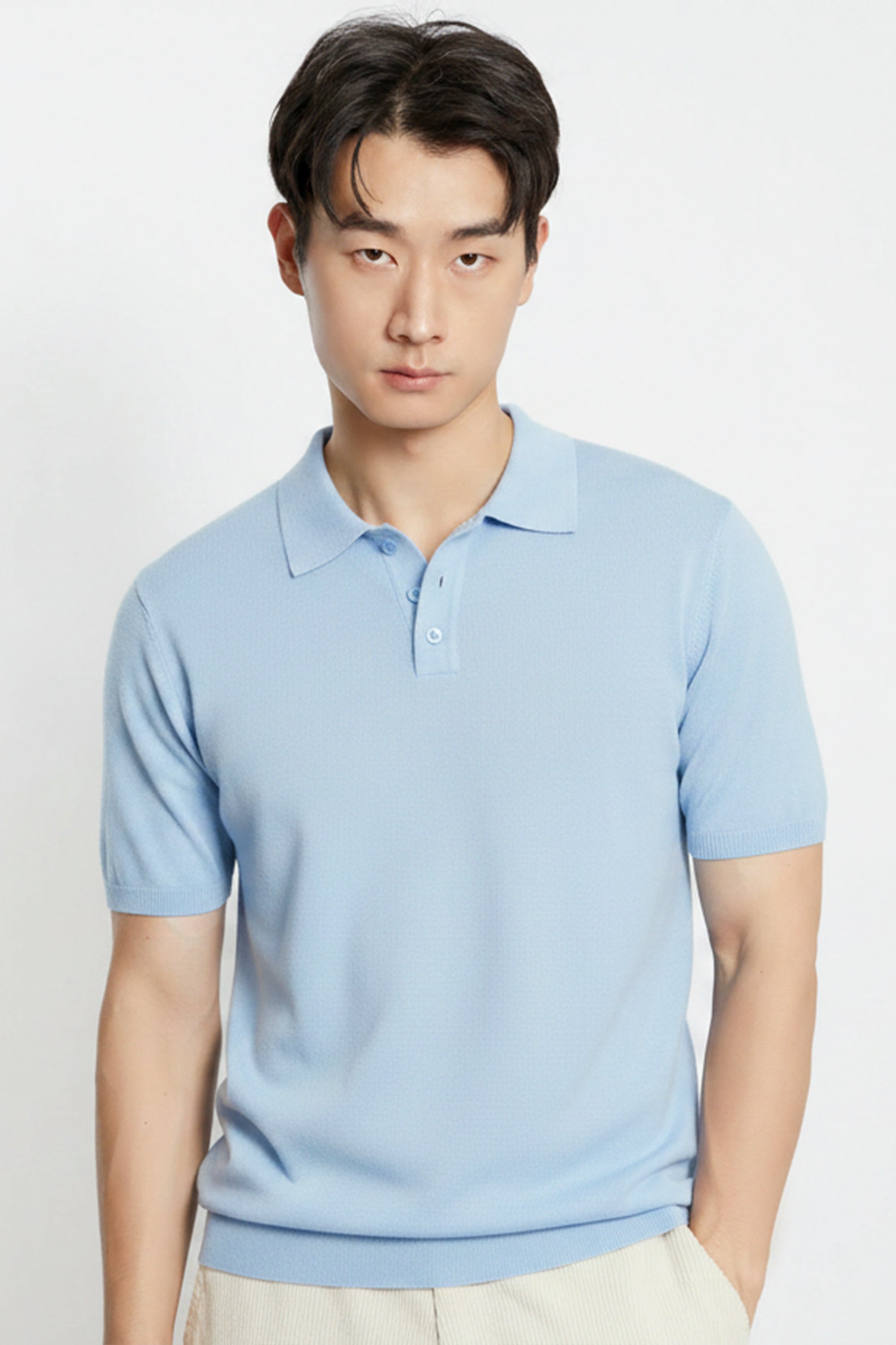 AIIZ Men's Lightweight Flatknit Polo Shirt (Blue / S)