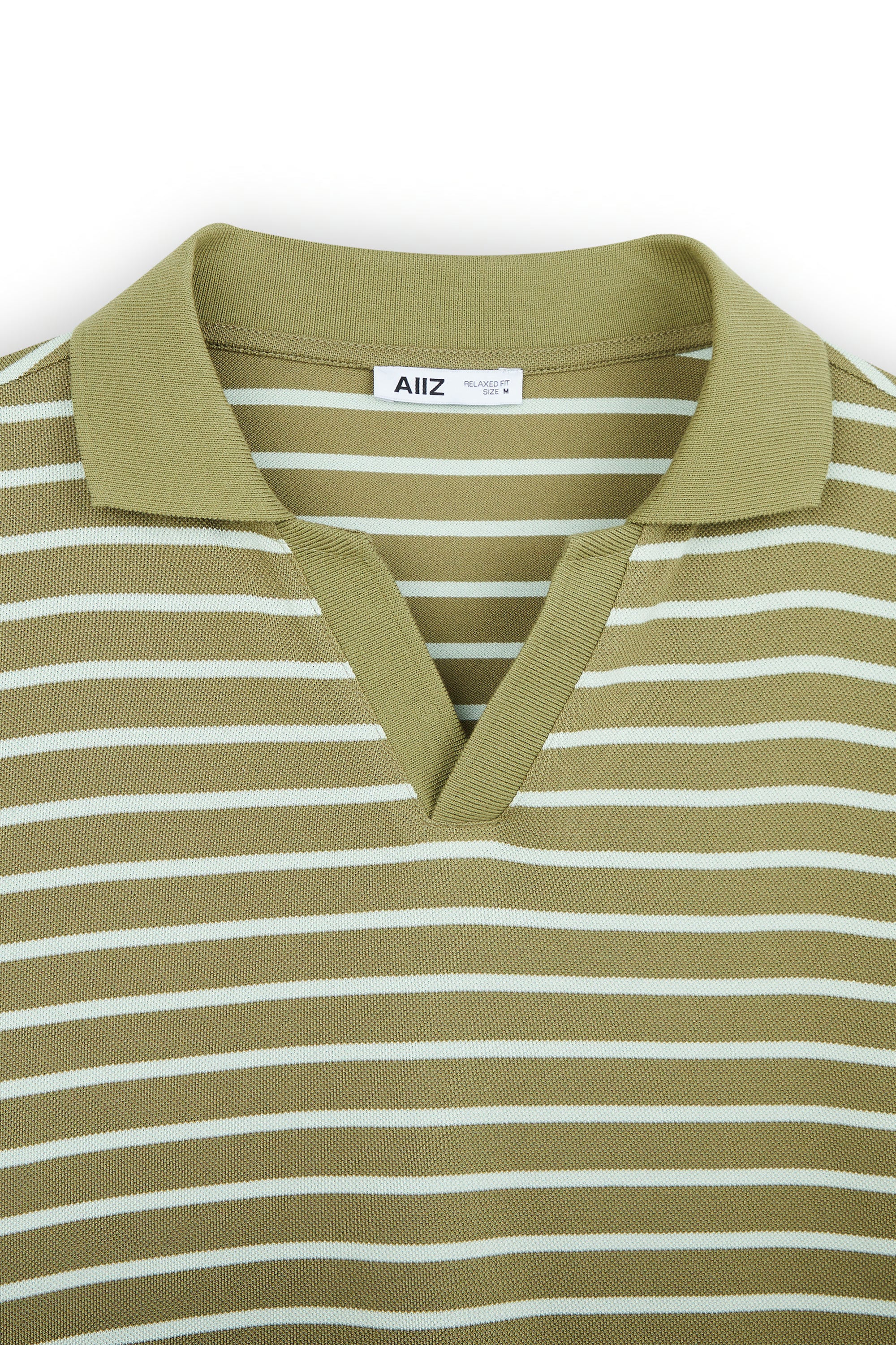 AIIZ Men’s Striped Open Collar Polo Shirt