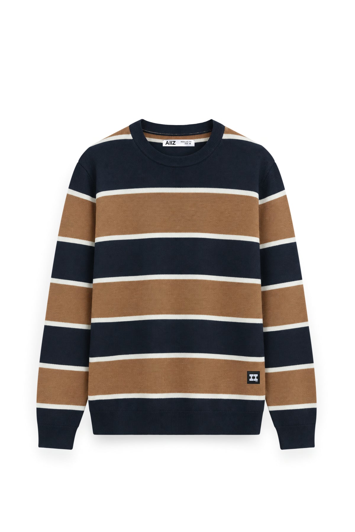 Men's Surreal Academia Striped Rib Crew Neck Sweater (Beige / L)