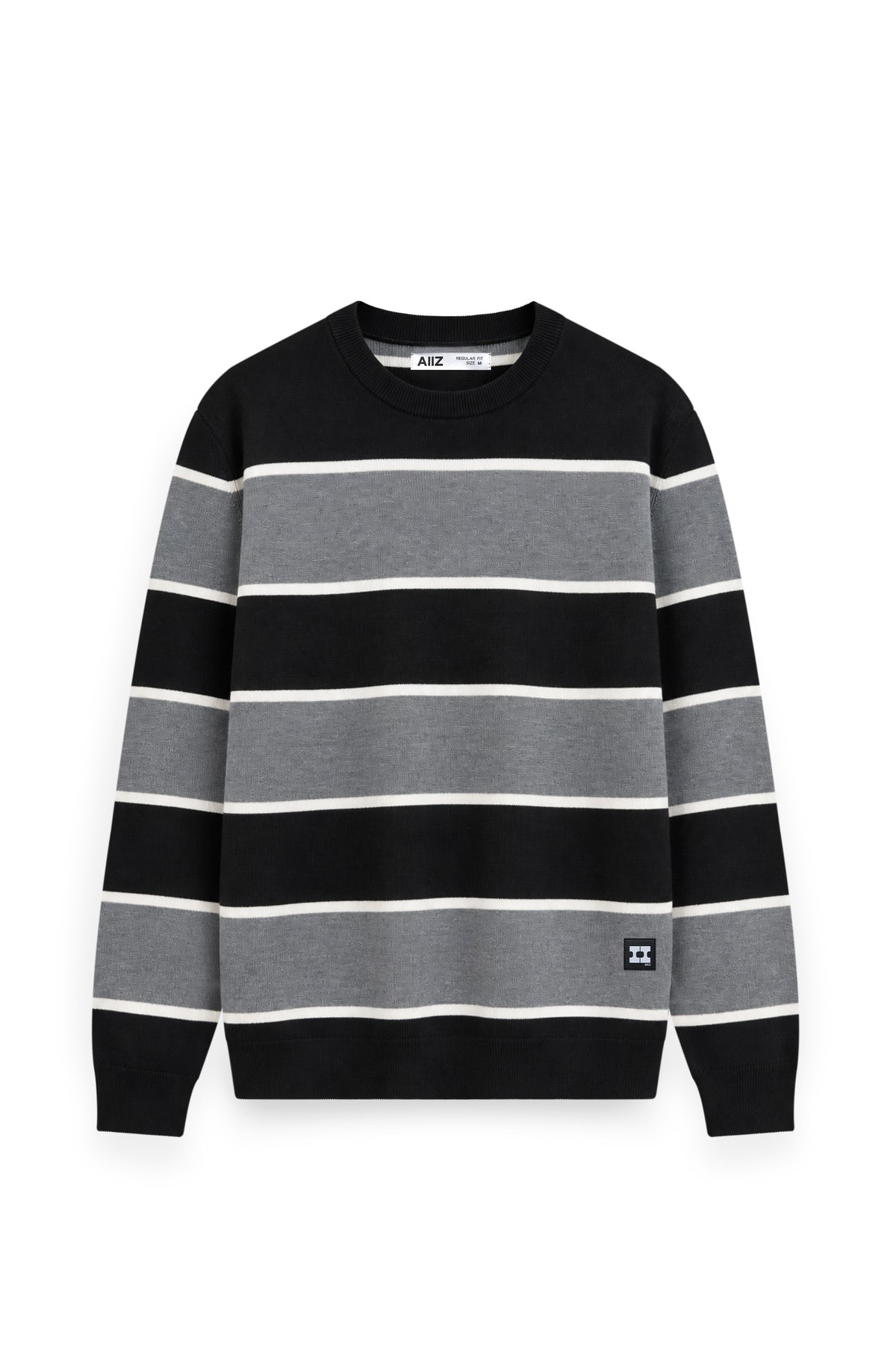 Men's Surreal Academia Striped Rib Crew Neck Sweater (Top Dyed Grey / XL)