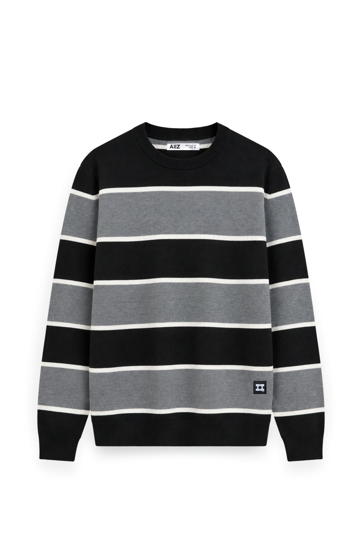 Men's Surreal Academia Striped Rib Crew Neck Sweater (Top Dyed Grey / S)