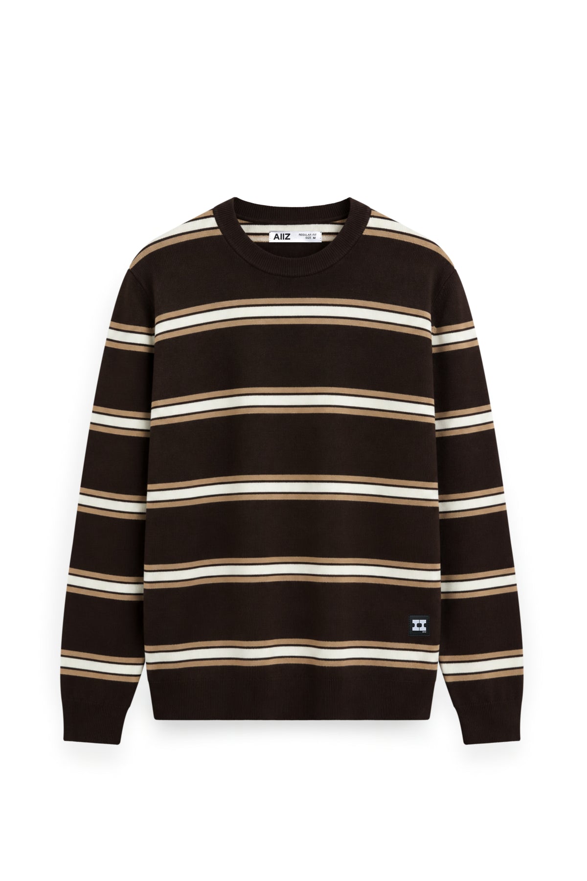 Men's Surreal Academia Multi-Stripe Rib Crew Neck Sweater (Dark Brown / L)