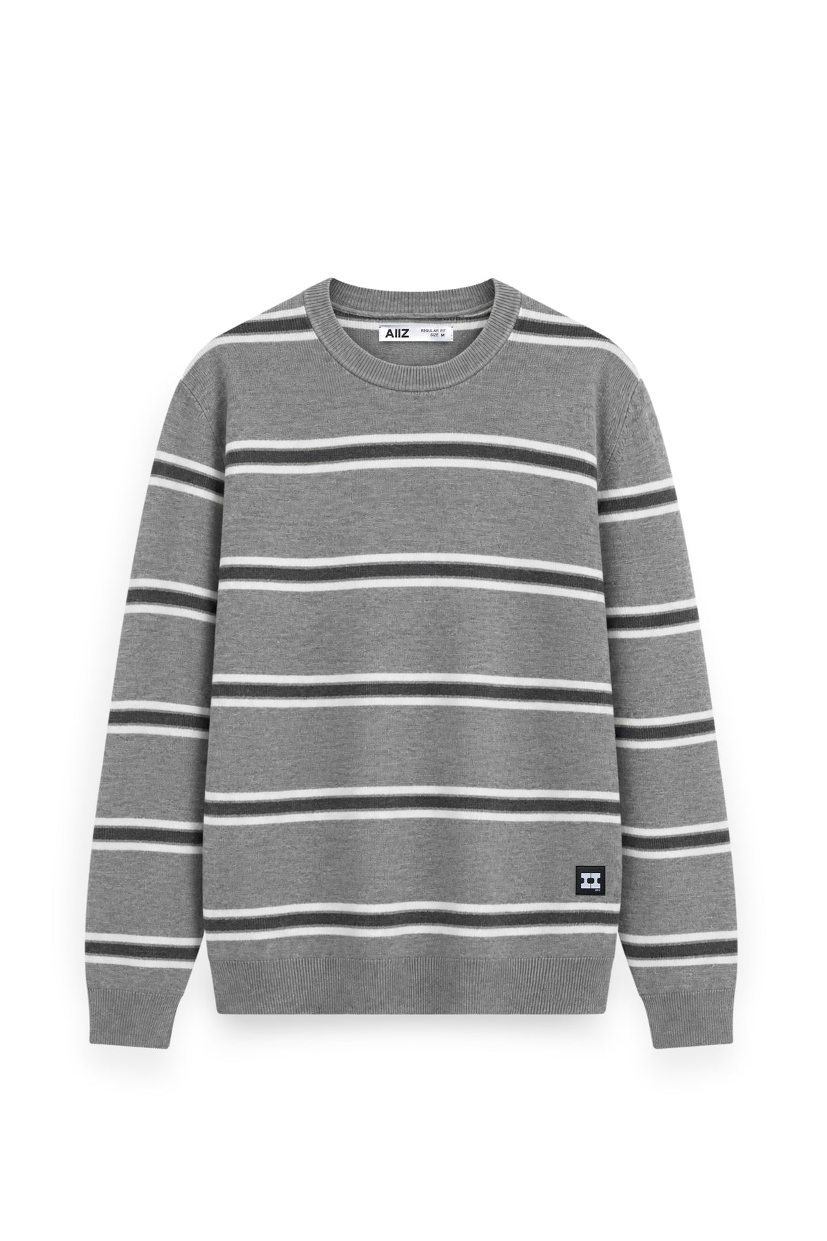 Men's Surreal Academia Multi-Stripe Rib Crew Neck Sweater (Top Dyed Grey / XL)