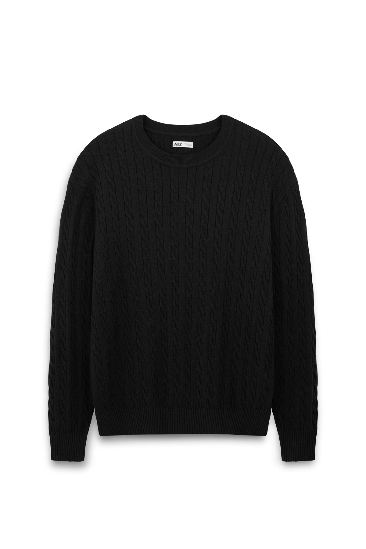 Urban Weaver Cable Knit Crew Neck Sweater (Black / S)