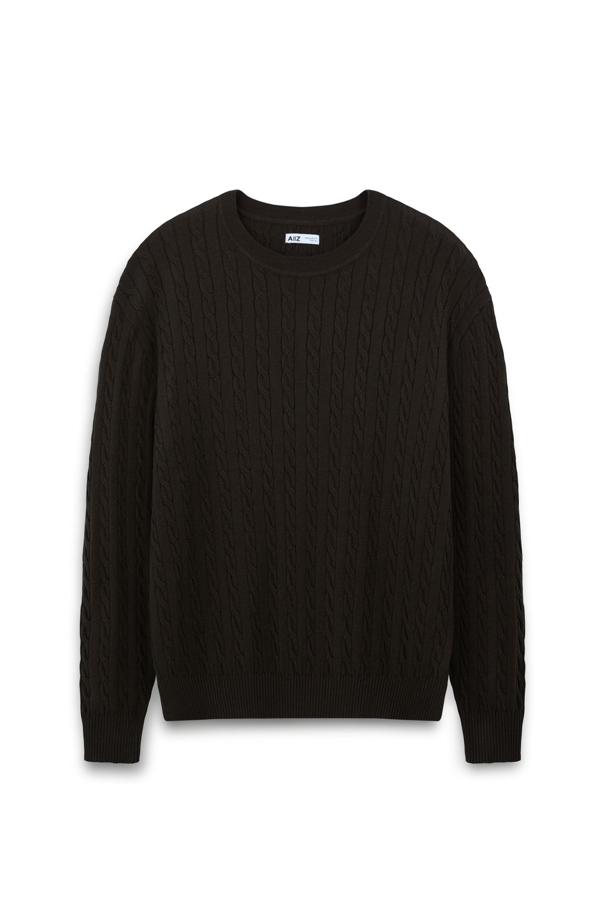 Urban Weaver Cable Knit Crew Neck Sweater (Dark Brown / S)