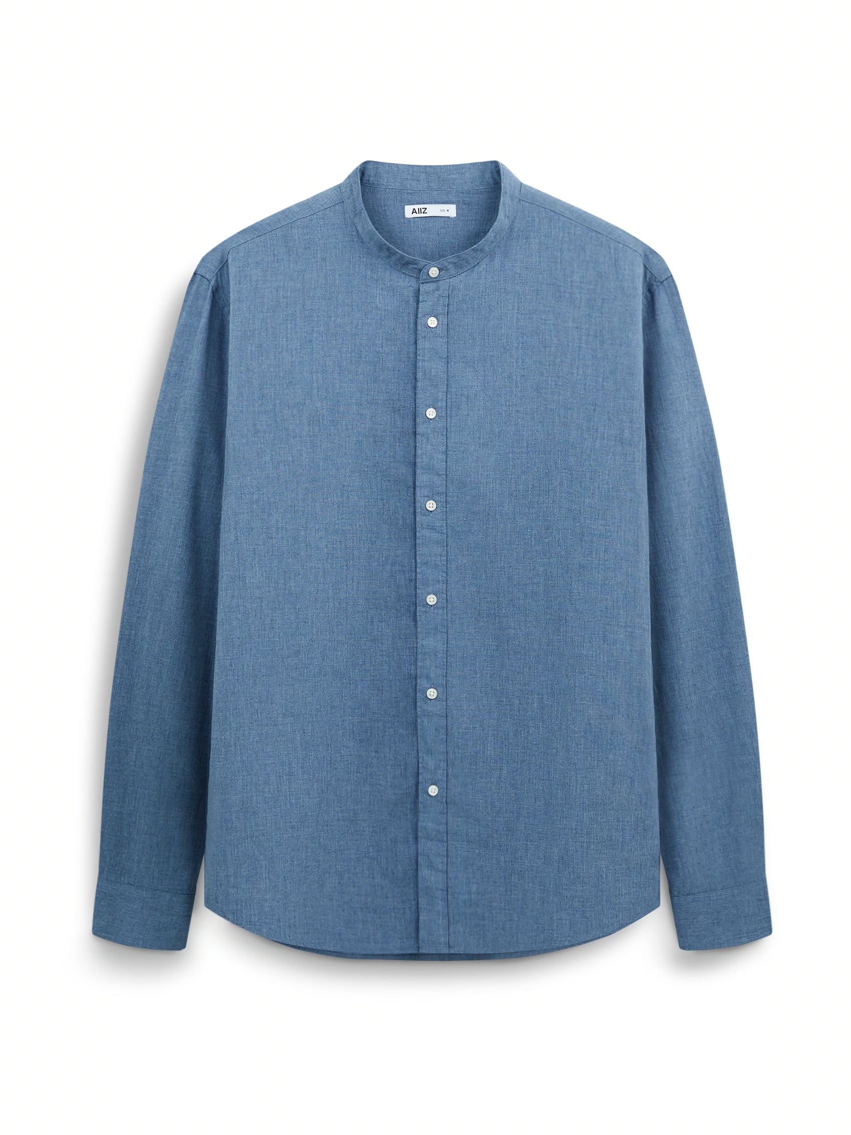 AIIZ Men’s Mandarin Collar Long Sleeve Poplin Shirt (Dark Blue / S)