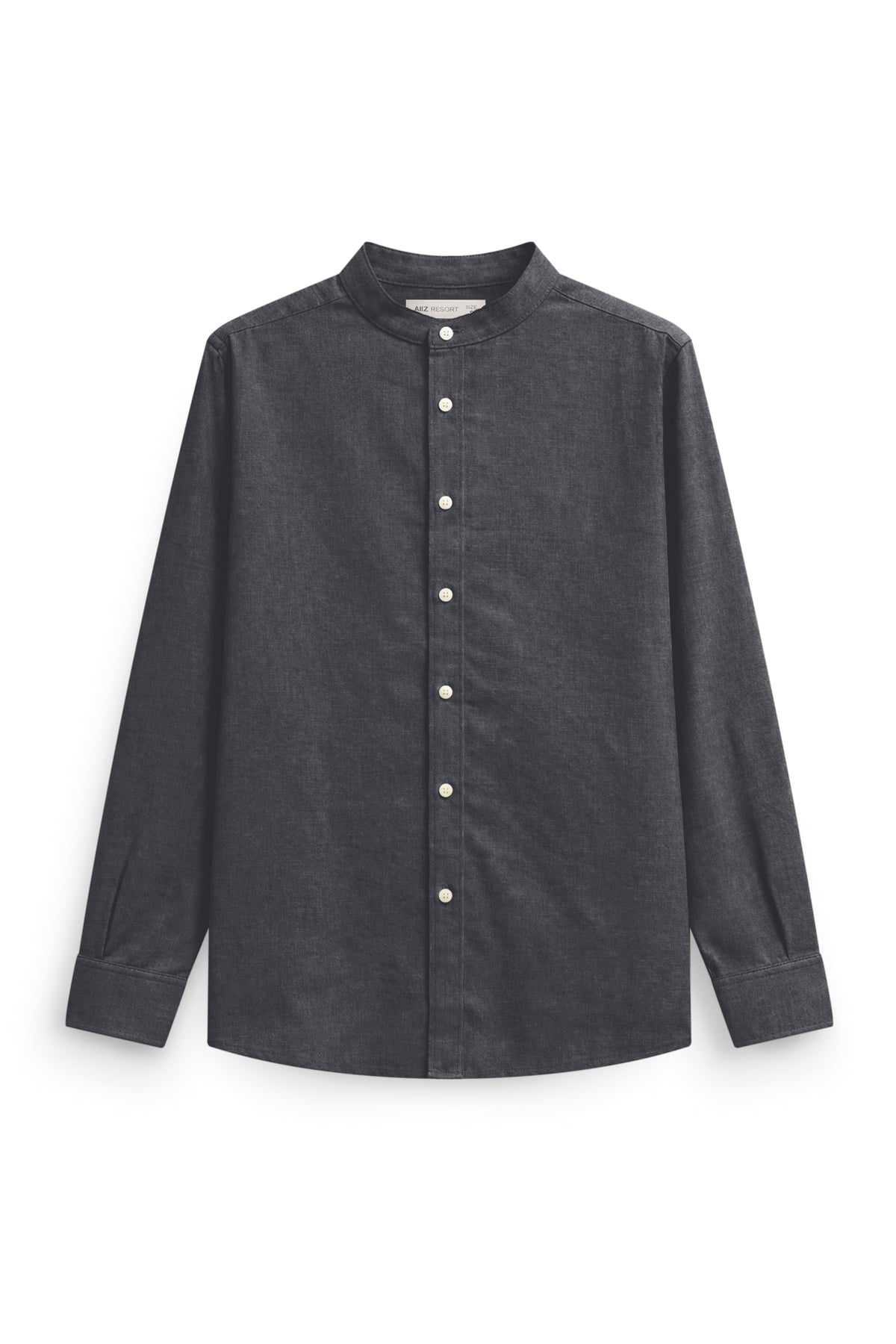 AIIZ Men’s Mandarin Collar Long Sleeve Shirt (Dark Grey / S)