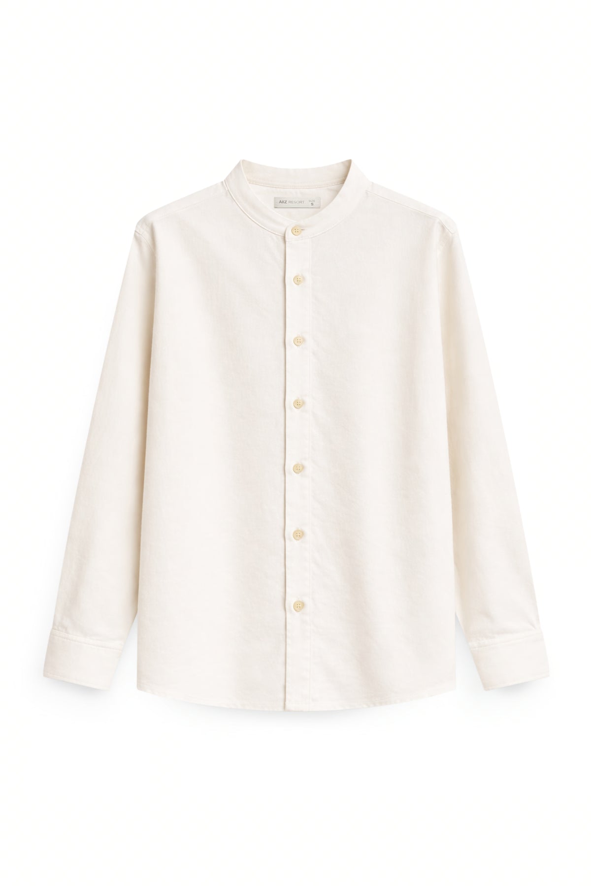 AIIZ Men’s Mandarin Collar Long Sleeve Shirt (OFF WHITE / S)