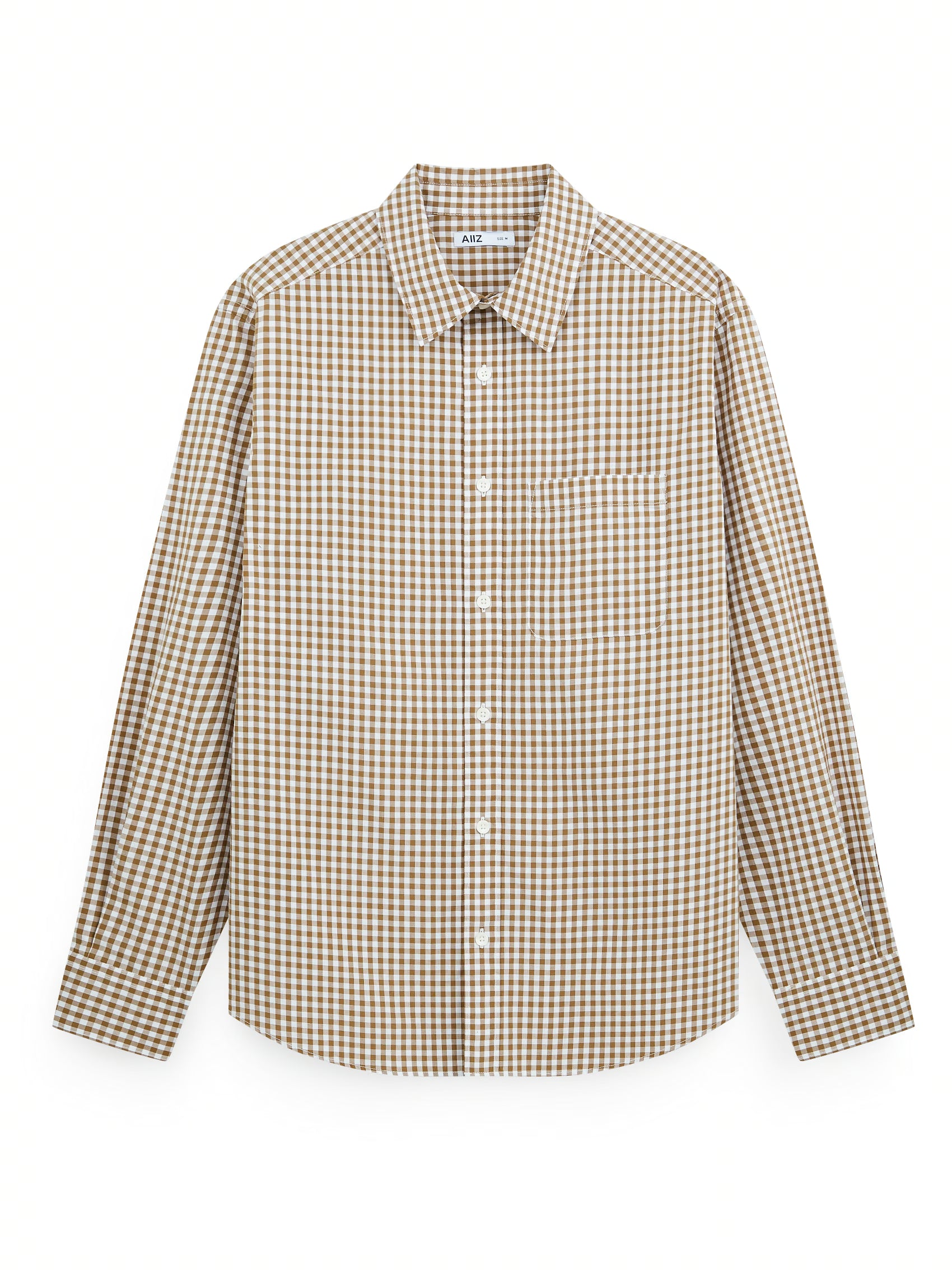 AIIZ Men's Check Long Sleeve Shirt (Brown / S)