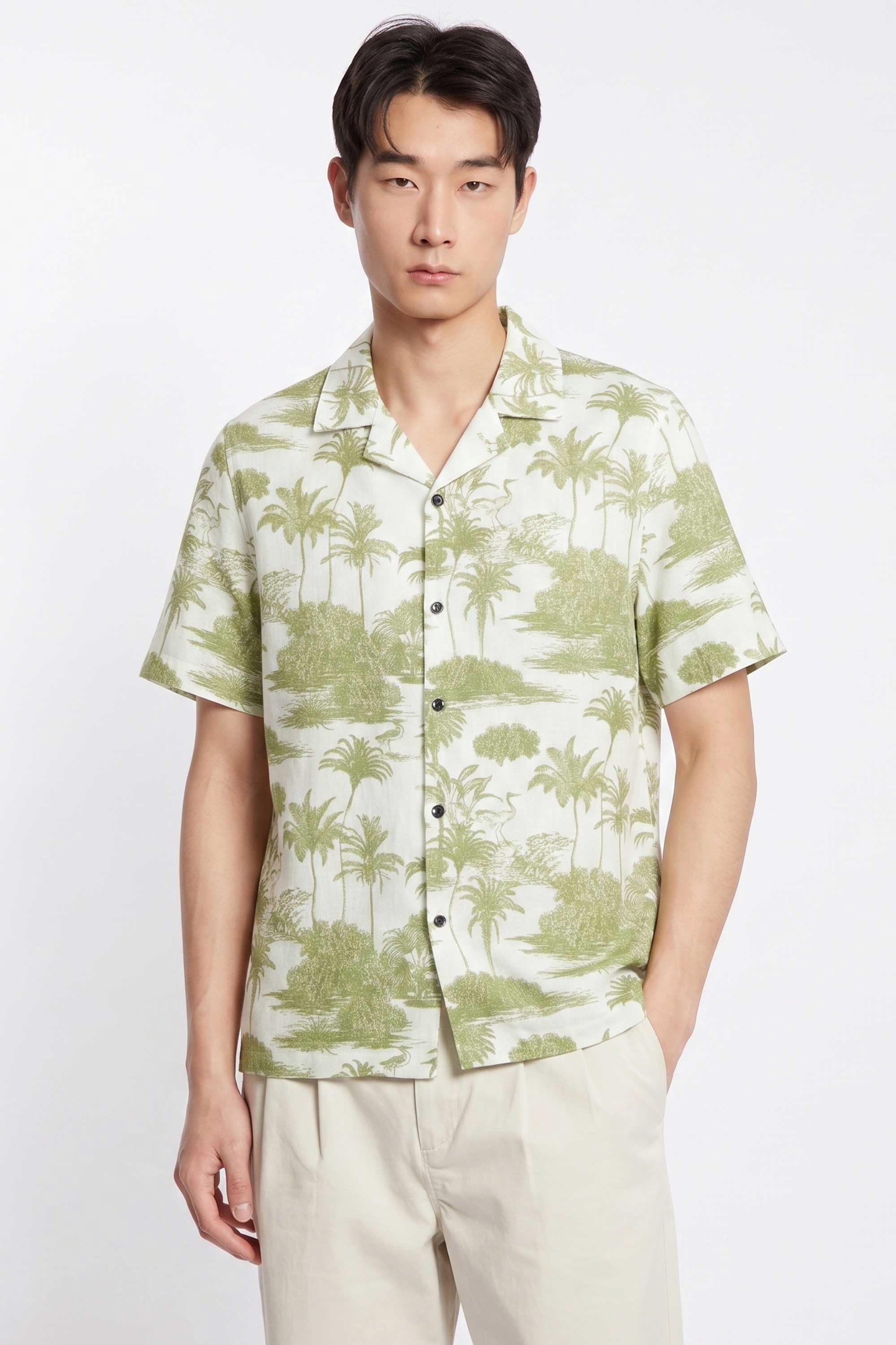 AIIZ Men's Printed Resort Short Sleeve Shirt (Green / S)