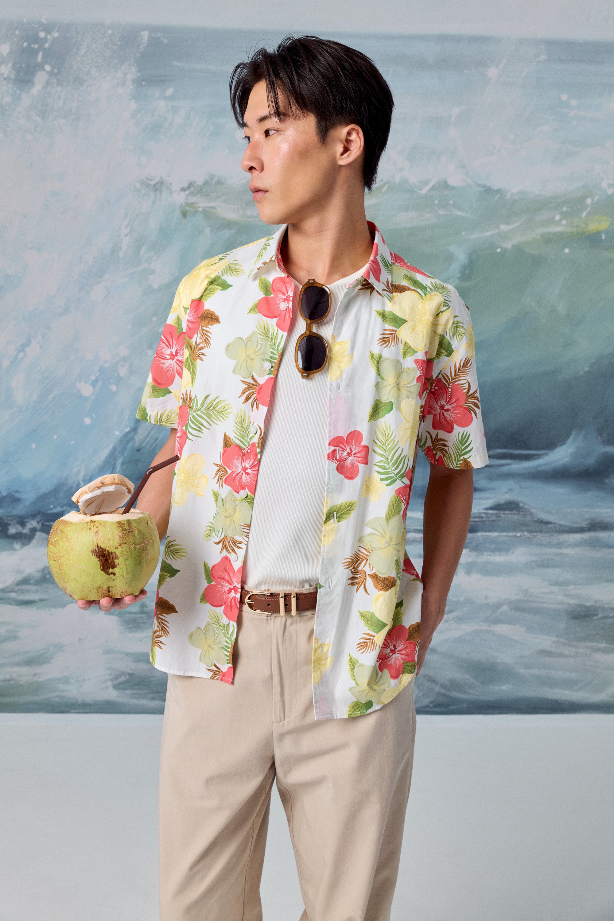 AIIZ Men’s Songkran Floral Short Sleeve Shirt–100% Cotton