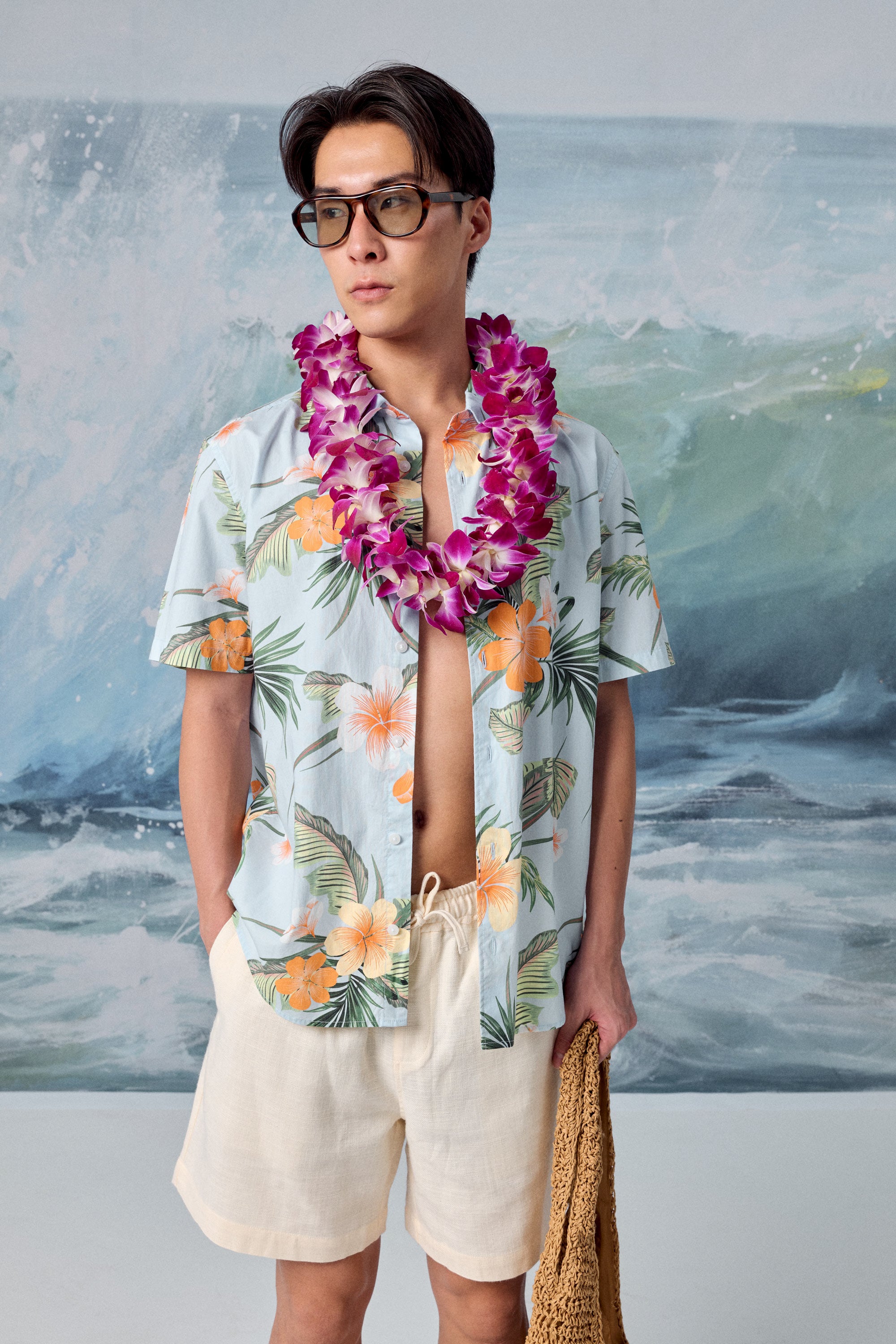 AIIZ Men’s Songkran Floral Short Sleeve Shirt–100% Cotton