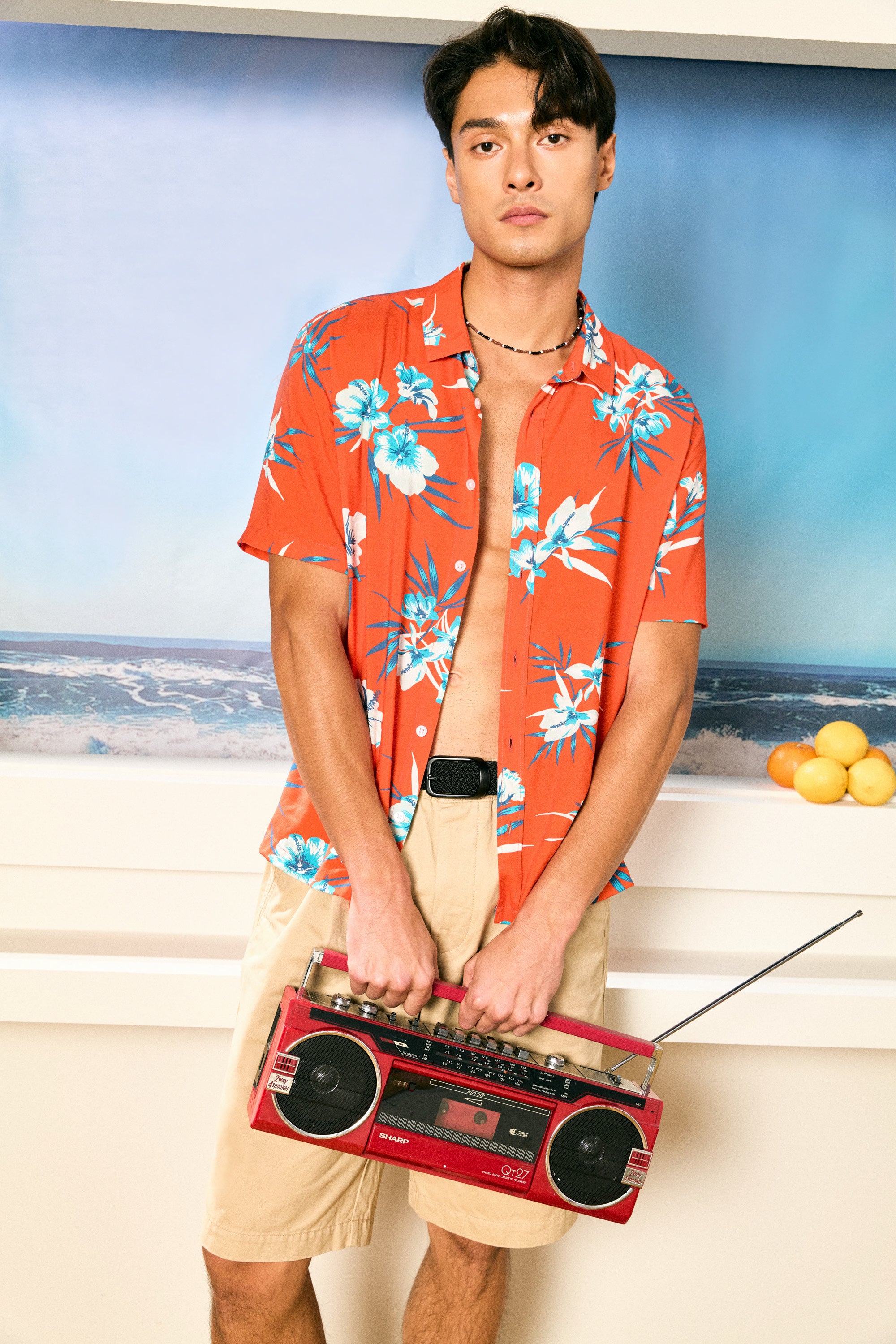 AIIZ Men’s Songkran Floral Short-Sleeve Shirt – 100% Rayon