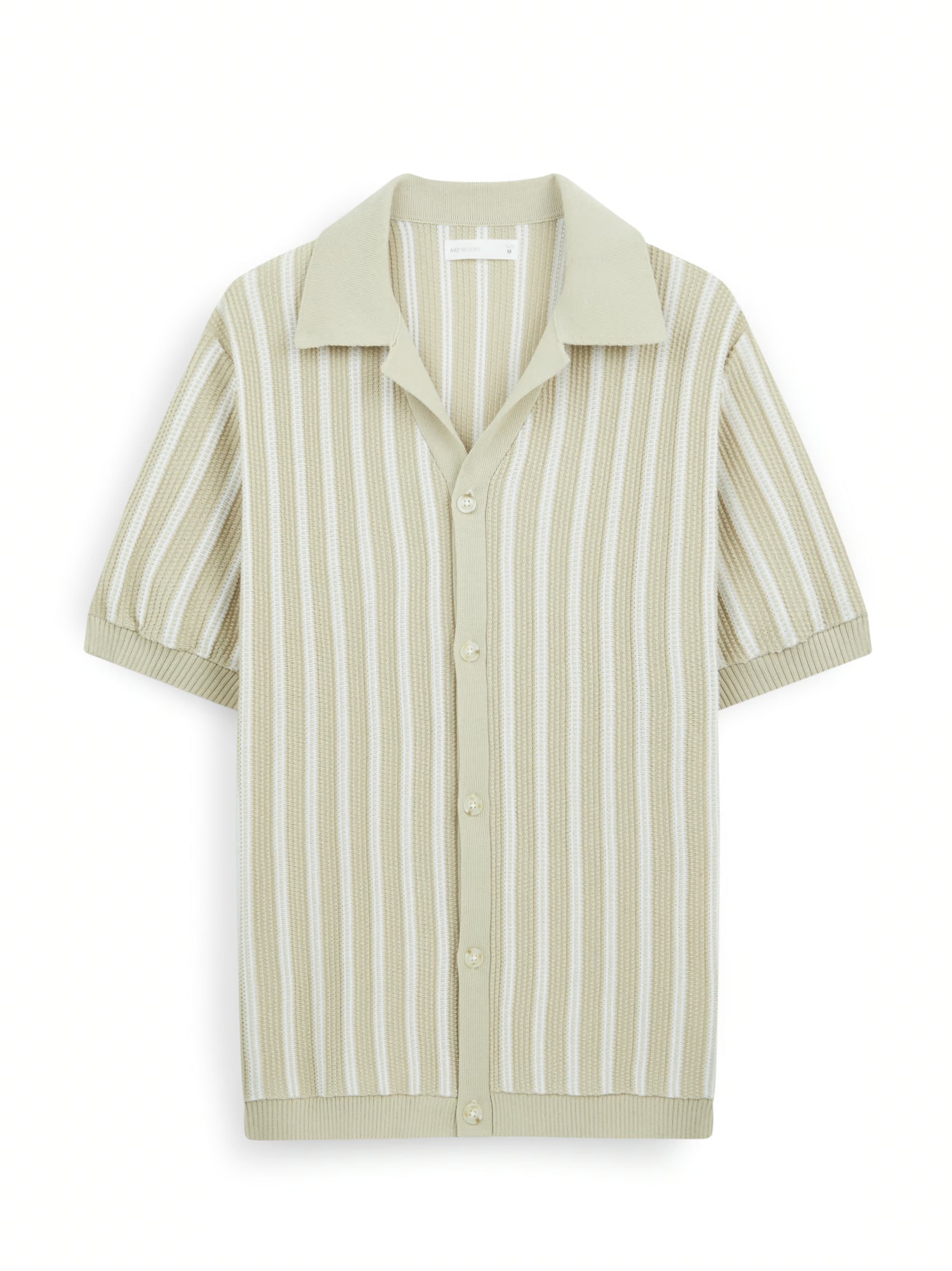 AIIZ Men's Stripe Knitted Short Sleeve Shirt (Green / S)