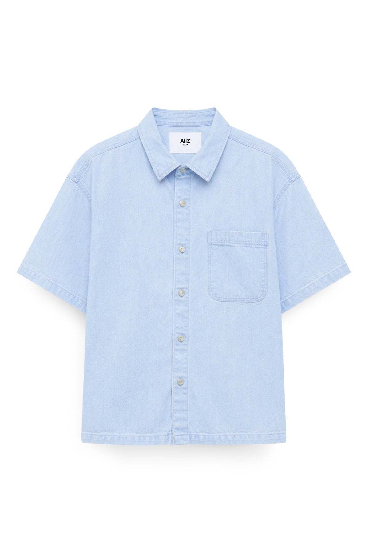 AIIZ Men’s Short Sleeve Denim Shirt (Light Blue / S)