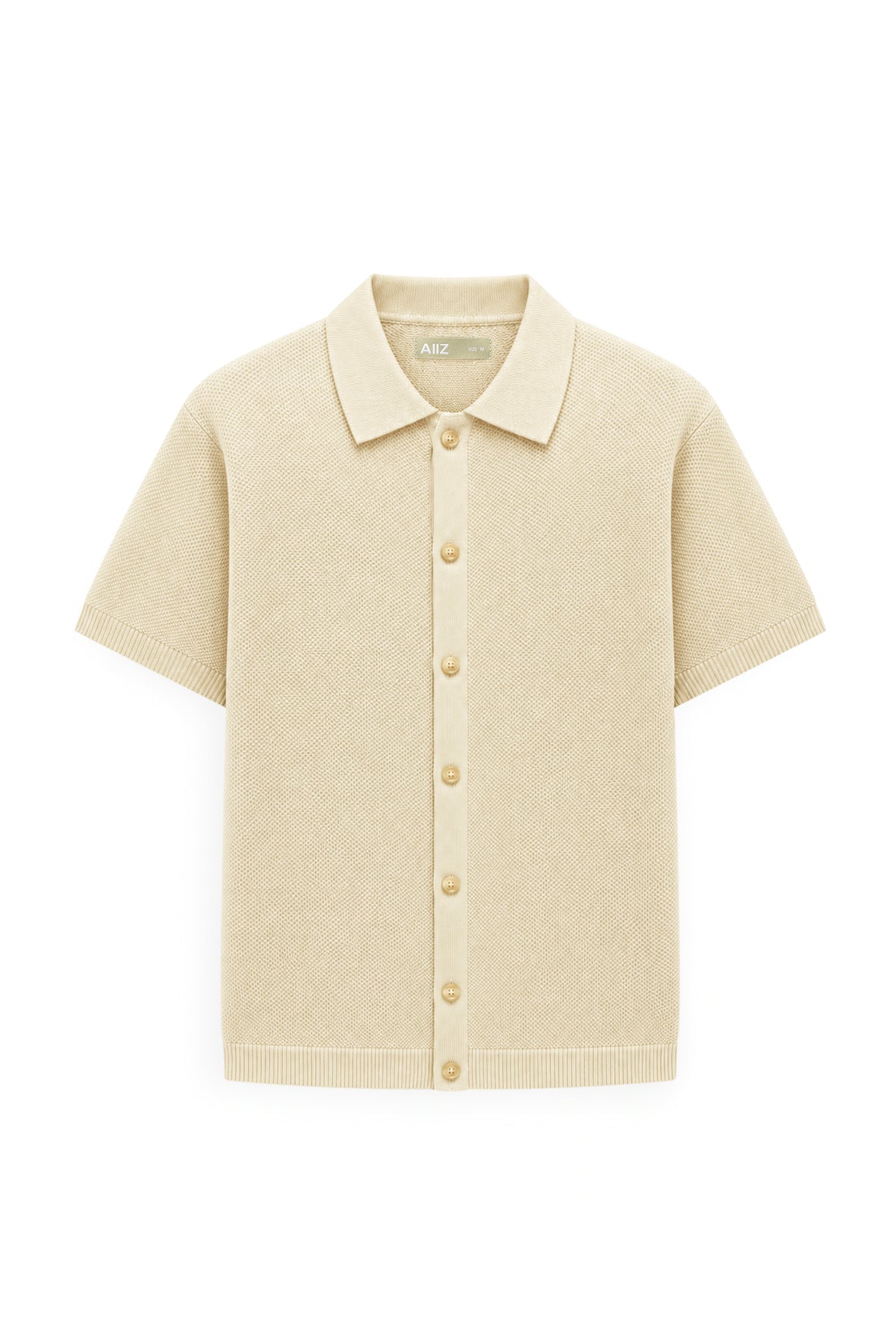 AIIZ Men's Short Sleeve Knit Shirt (Cream / S)