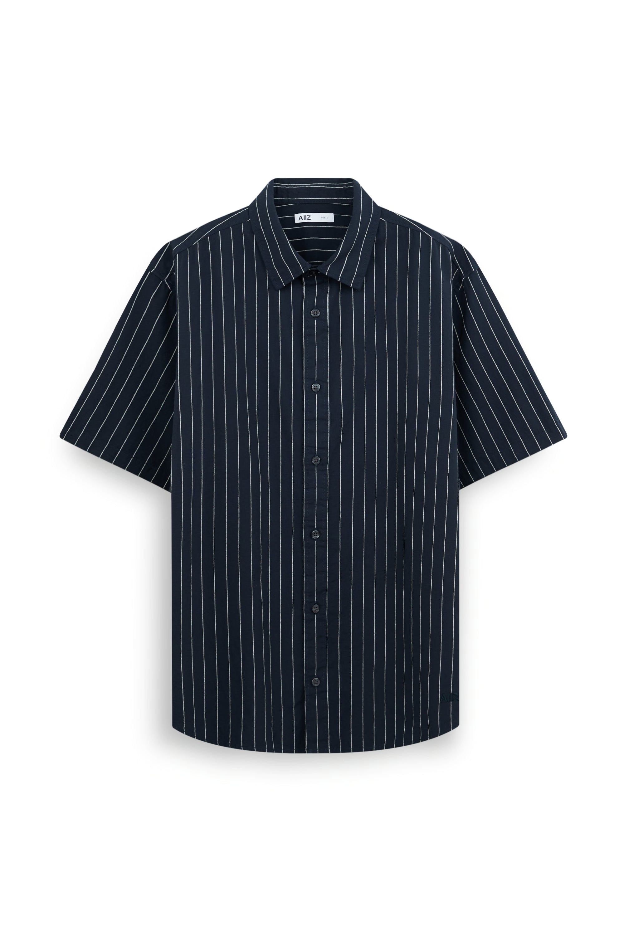 AIIZ Men’s Striped Short Sleeve Shirt (Navy / S)