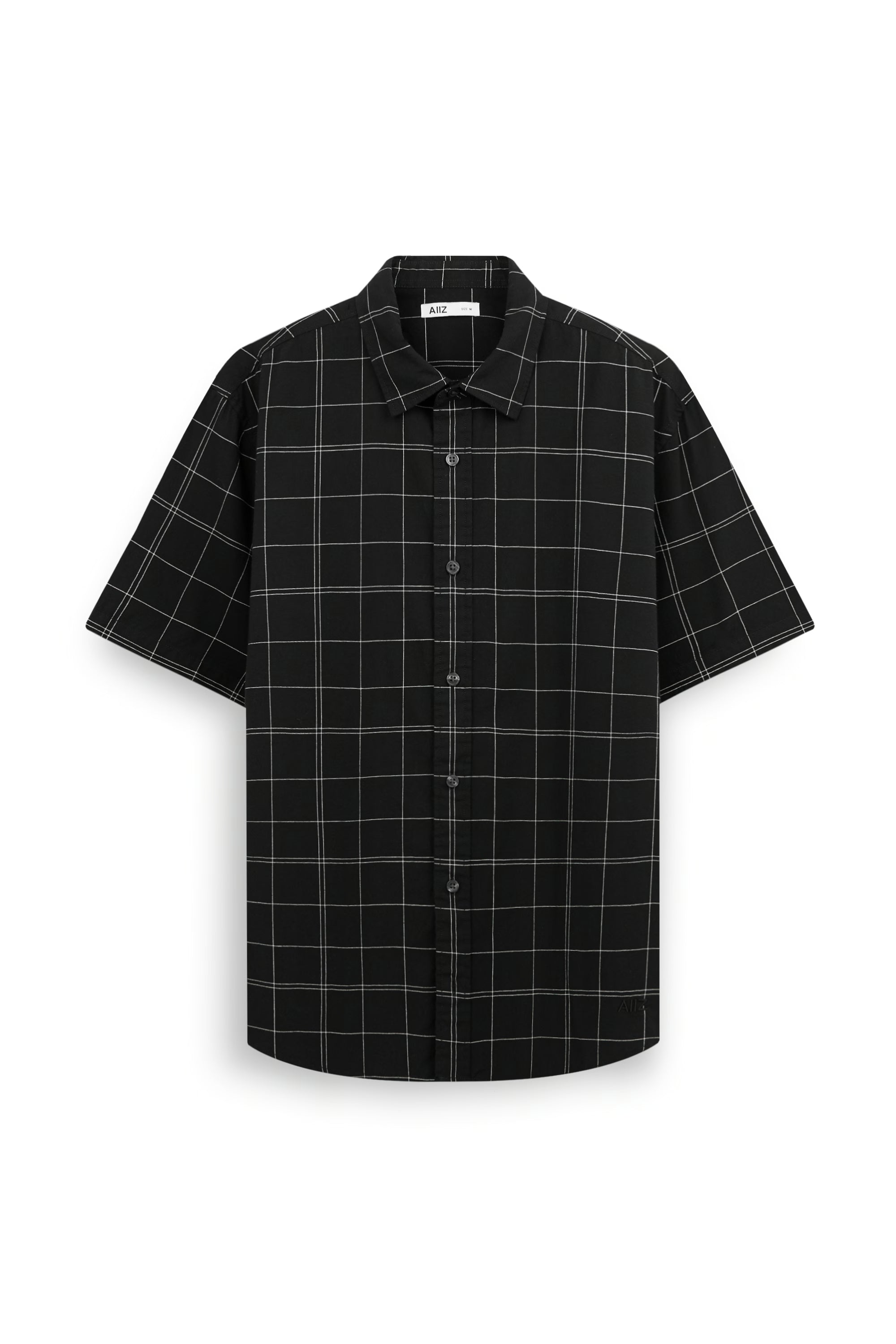 AIIZ Men's Check Short Sleeve Shirt (Black / S)