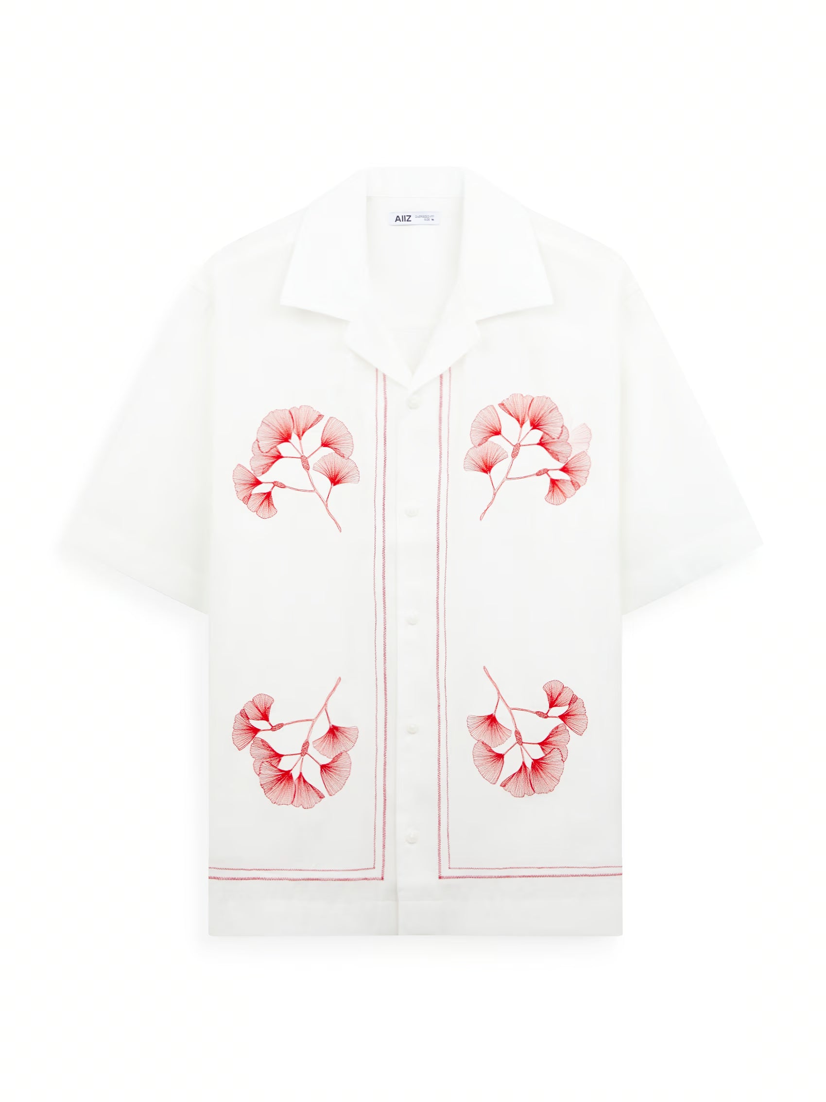 AIIZ Men's Camp Collar Shirt with Embroidery