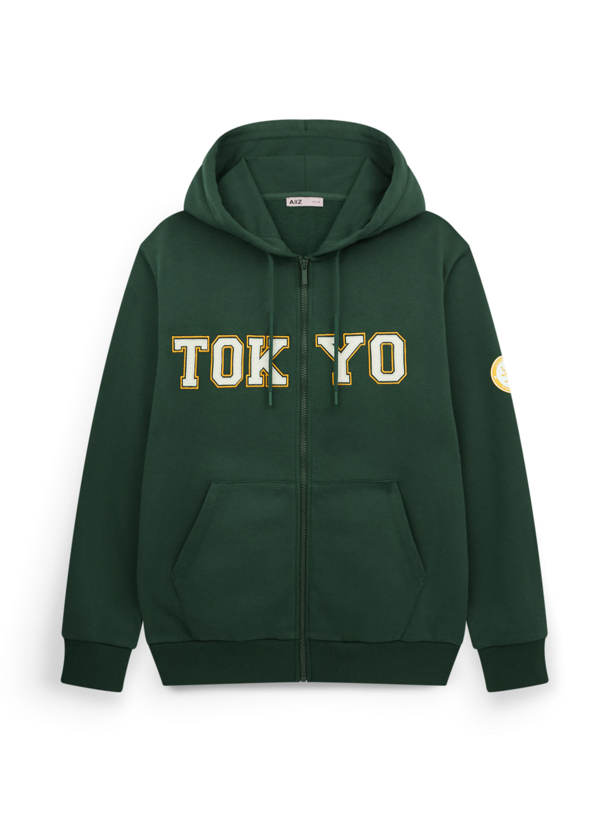 AIIZ Men’s Varsity Graphic Zipper Hoodie (Dark Green / S)